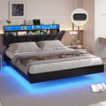 Hasuit | Floating Bed Frame Full Size with led Lights and Hidden Storage Headboard Full Led Visual Bed with Outlets Faux Leather Upholstered Platform Bed