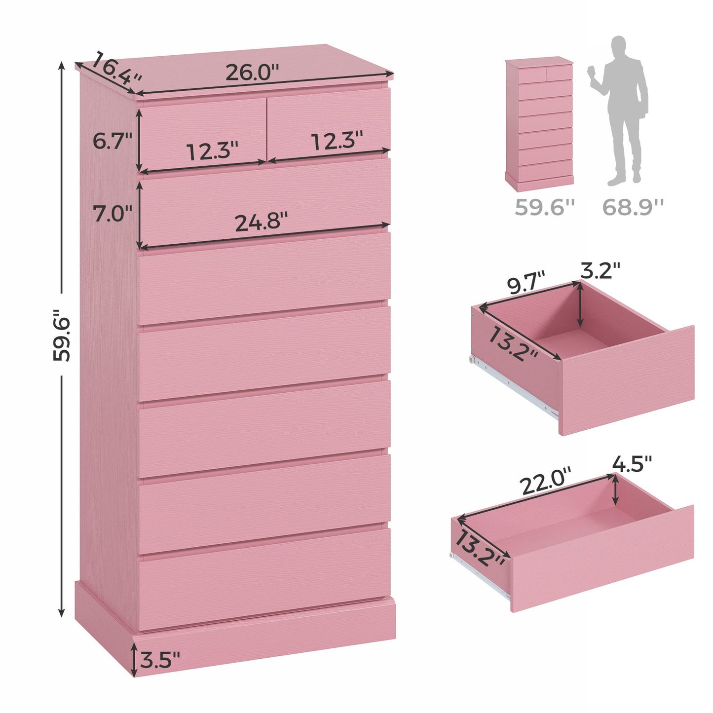 Hasuit | 59.6 Inch Tall Dresser 8 Drawer Modern Chest Drawers Taller Closet Organizer with Storage for Clothes