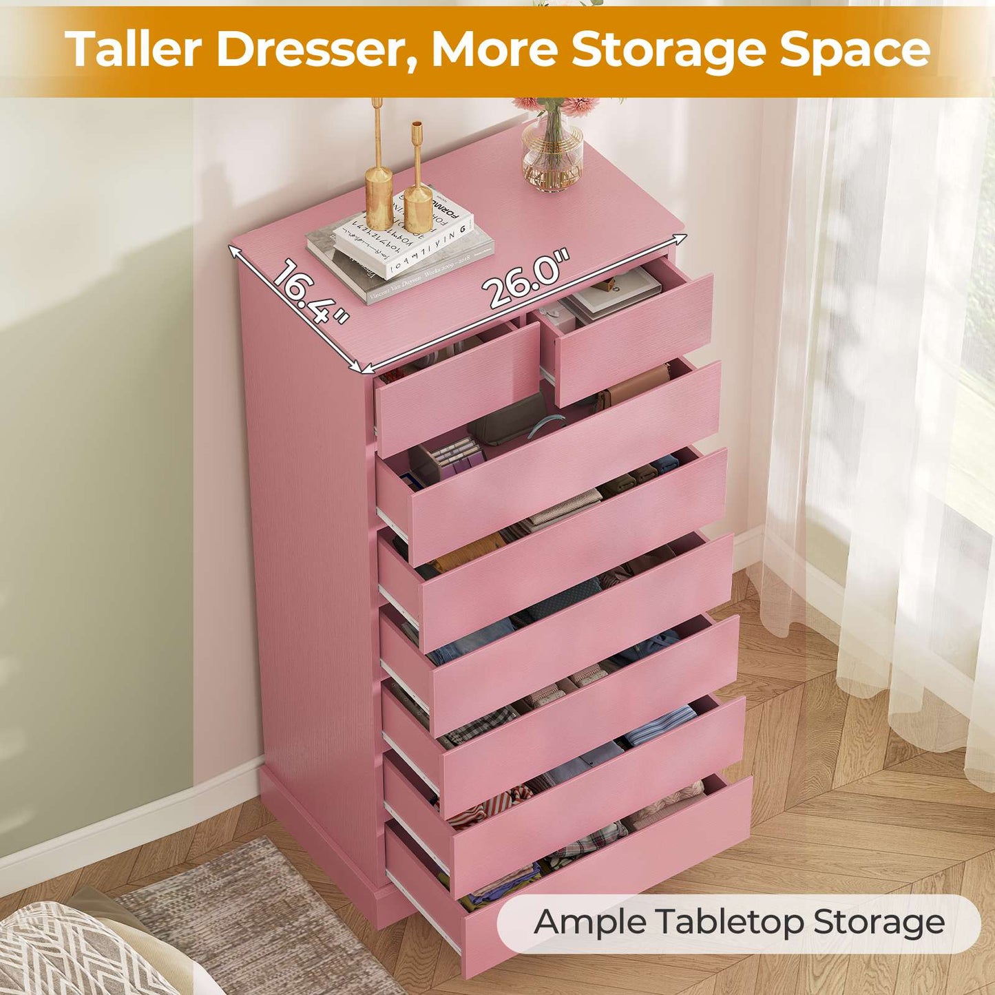 Hasuit | 59.6 Inch Tall Dresser 8 Drawer Modern Chest Drawers Taller Closet Organizer with Storage for Clothes