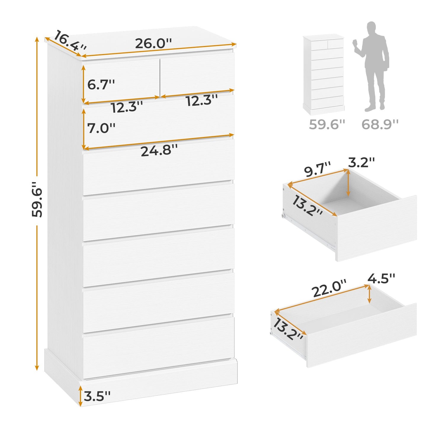 Hasuit | 59.6 Inch Tall Dresser 8 Drawer Modern Chest Drawers Taller Closet Organizer with Storage for Clothes