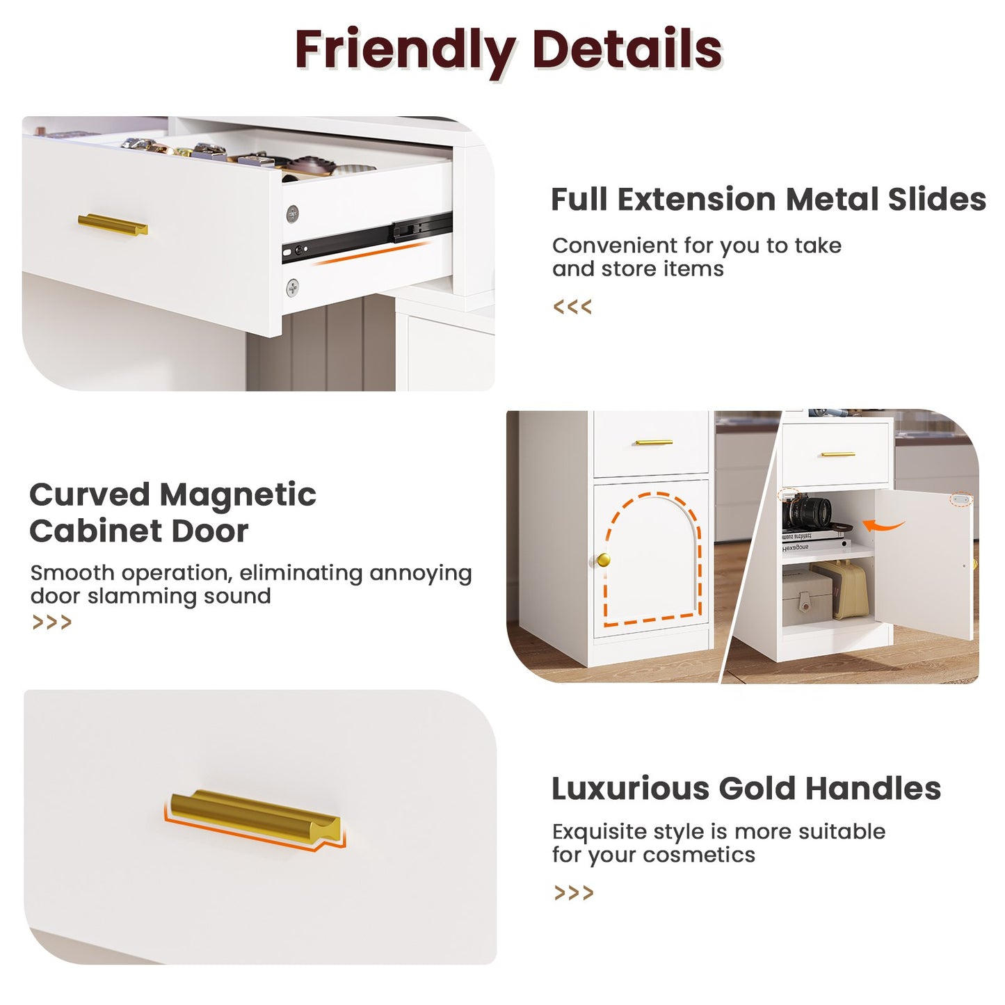 Hasuit | 49.8 Inch Vanity Desk with Mirror and LED Lights Large Makeup Desk with 7 Drawers Storage Shelves and Charging Station White