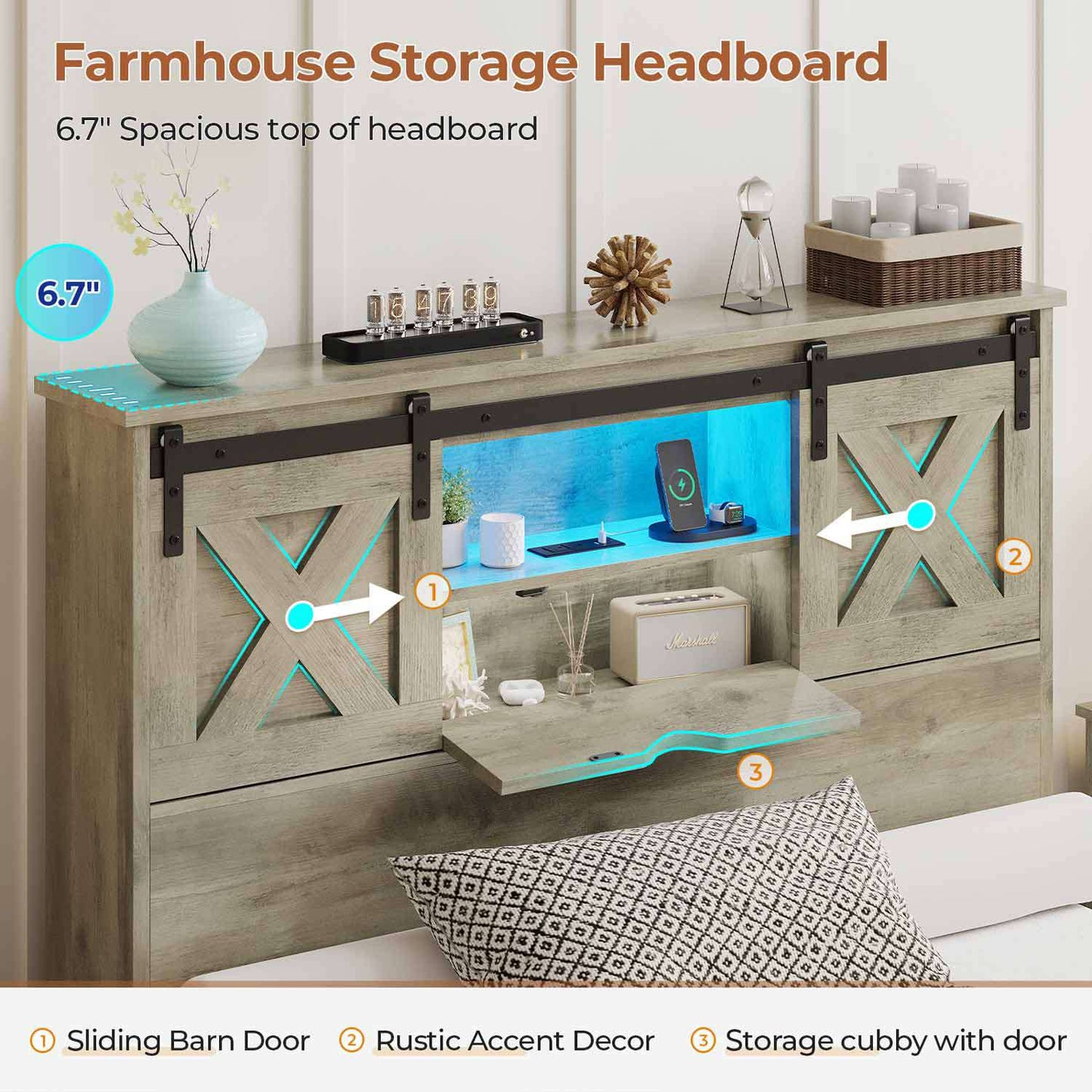 Hasuit | Farmhouse Bed Frame with 2 Storage Drawers Rustic Wooden Platform Twin Bed with LED Lights and Charging Station Rustic Oak