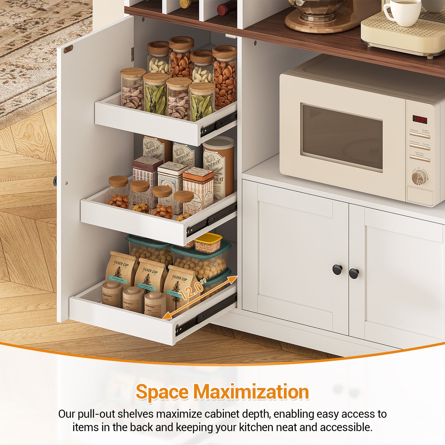 Hasuit | 71.3 Inch Pantry Cabinet with Charging Station Tall Farmhouse Kitchen Hutch with Removable Wine Rack