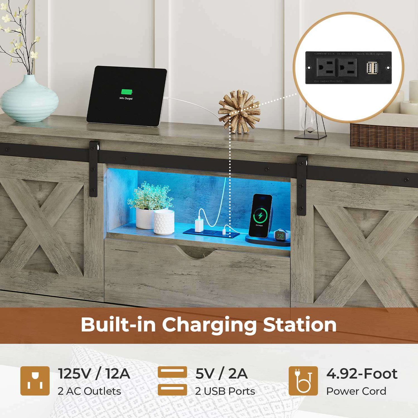 Hasuit | Farmhouse Bed Frame with 2 Storage Drawers Rustic Wooden Platform Twin Bed with LED Lights and Charging Station Rustic Oak