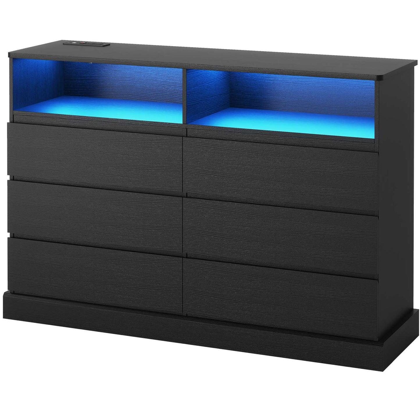 Hasuit | 51.2 Inch Dresser for Bedroom with LED Lights and Charging Station Long Modern Dressers Chest of Drawer with Open Space and 6 Drawer
