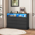 Hasuit | 51.2 Inch Dresser for Bedroom with LED Lights and Charging Station Long Modern Dressers Chest of Drawer with Open Space and 6 Drawer