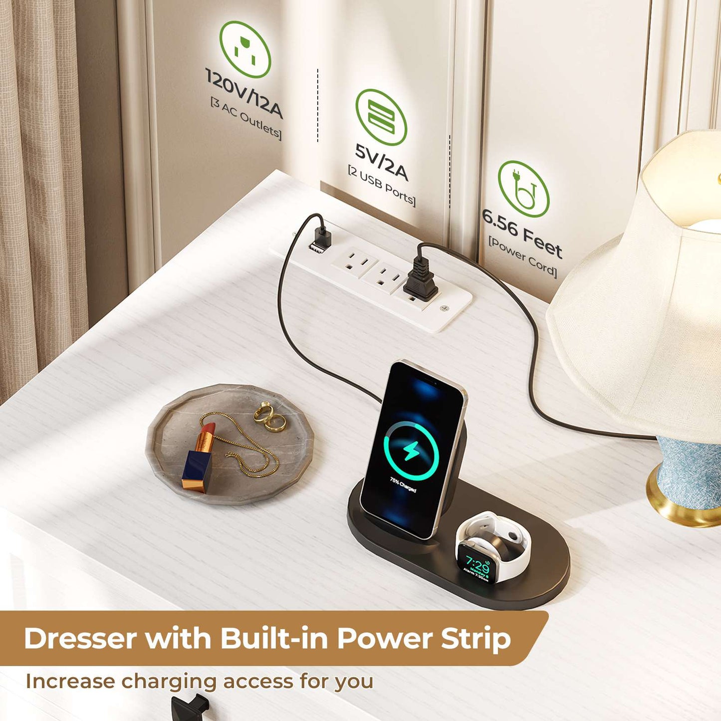 Hasuit | 51.2 Inch Dresser with 9 Drawers Large Farmhouse Drawer Dressers with Charging Station Wooden Storage Tower Organizer for Bedroom White