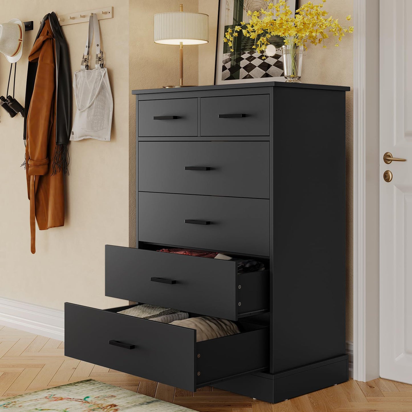 Hasuit | 27.6 Inch Dresser for Bedroom 6 Drawers Dresser Wood Storage Tower Clothes Organizer for Bedroom Hallway Entryway