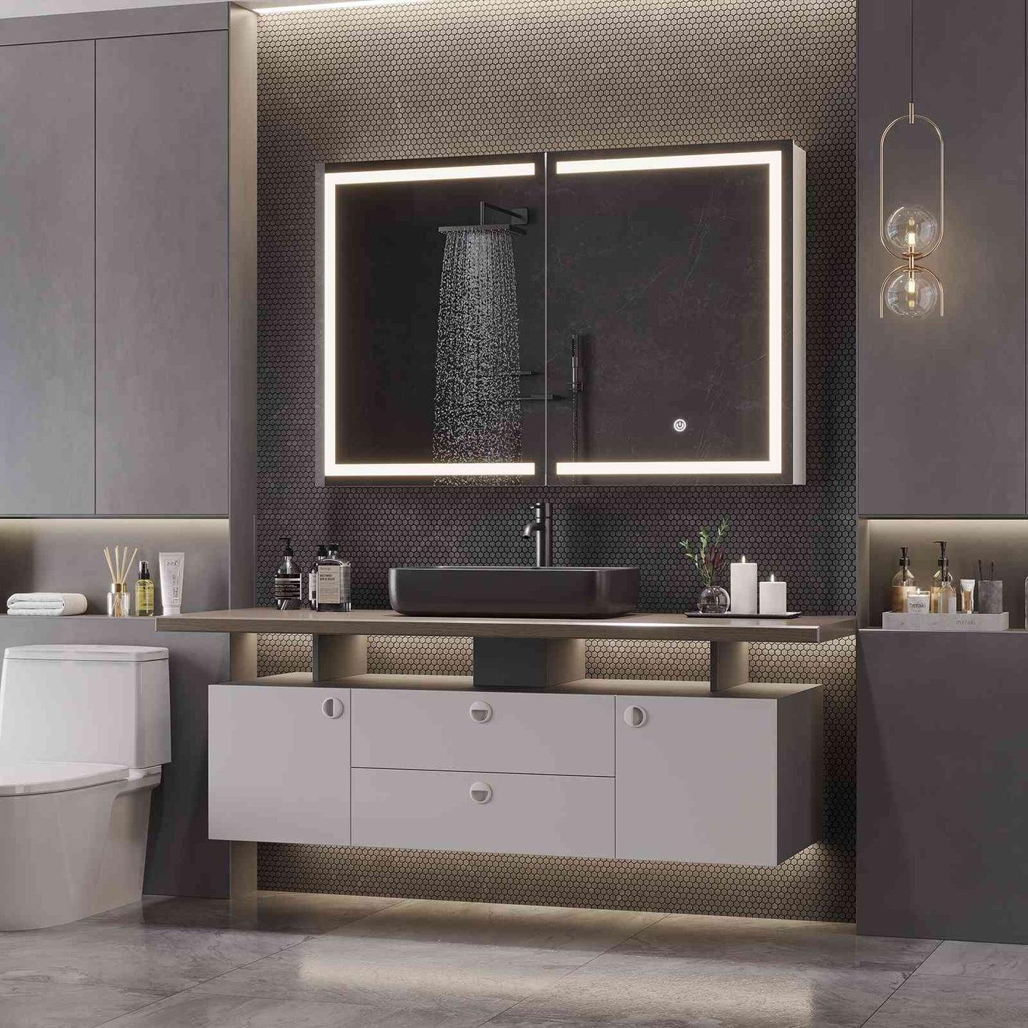 Hasuit | Lighted Medicine Cabinet with Mirror Wall Mounted Bathroom Mirror with Storage and LED Lights 35.4'' x 23.6''