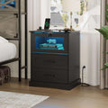 Hasuit | Night Stand with Charging Station and LED Lights Farmhouse Nightstand with 2 Drawers