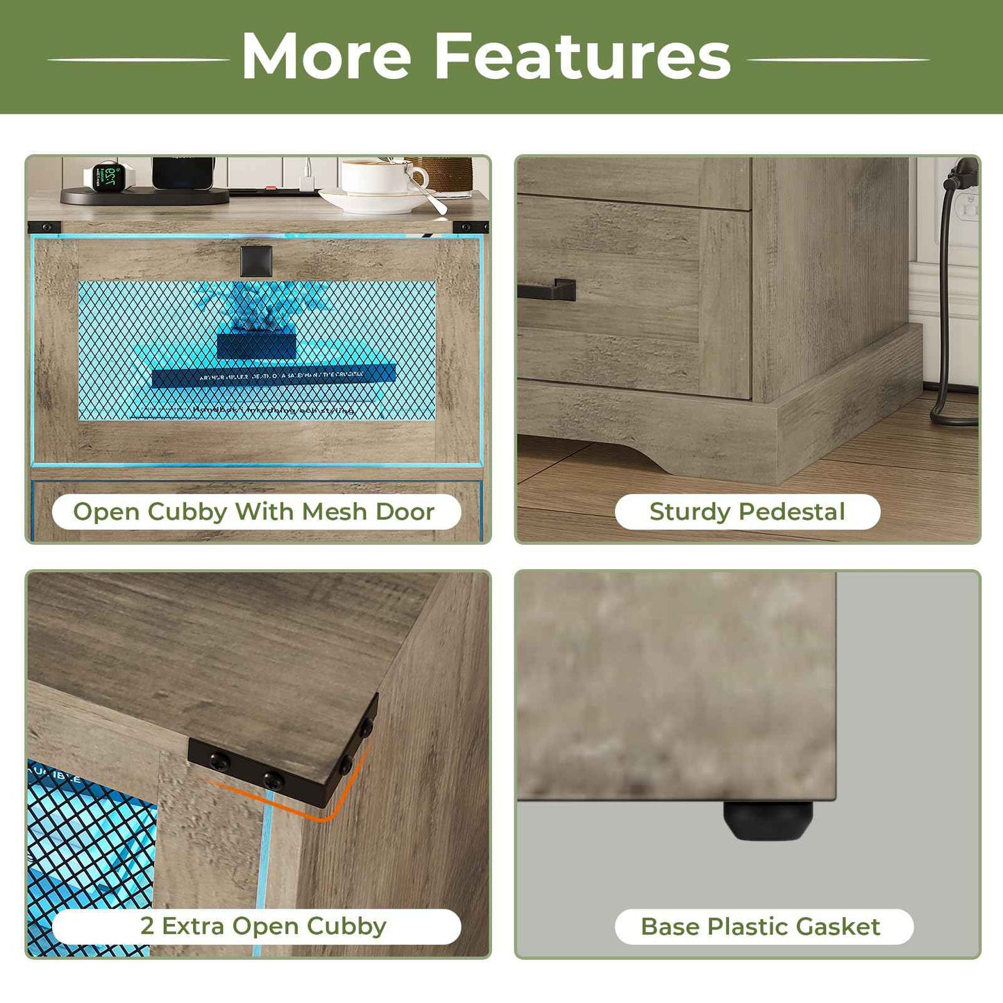Hasuit | Night Stand with Charging Station and LED Lights Farmhouse Nightstand with 2 Drawers