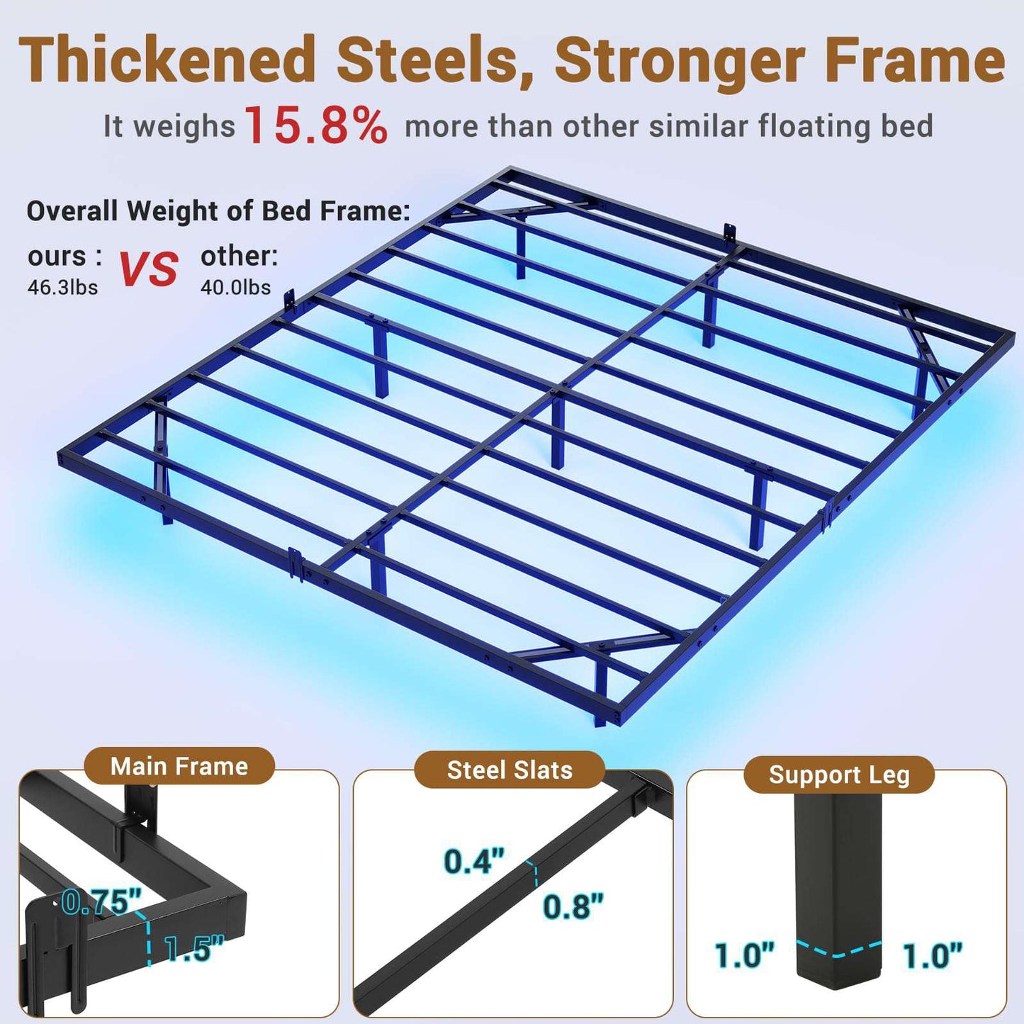 Hasuit | Floating Bed Frame California King Size with LED Lights Metal Cal King Platform Bed No Box Spring Needed