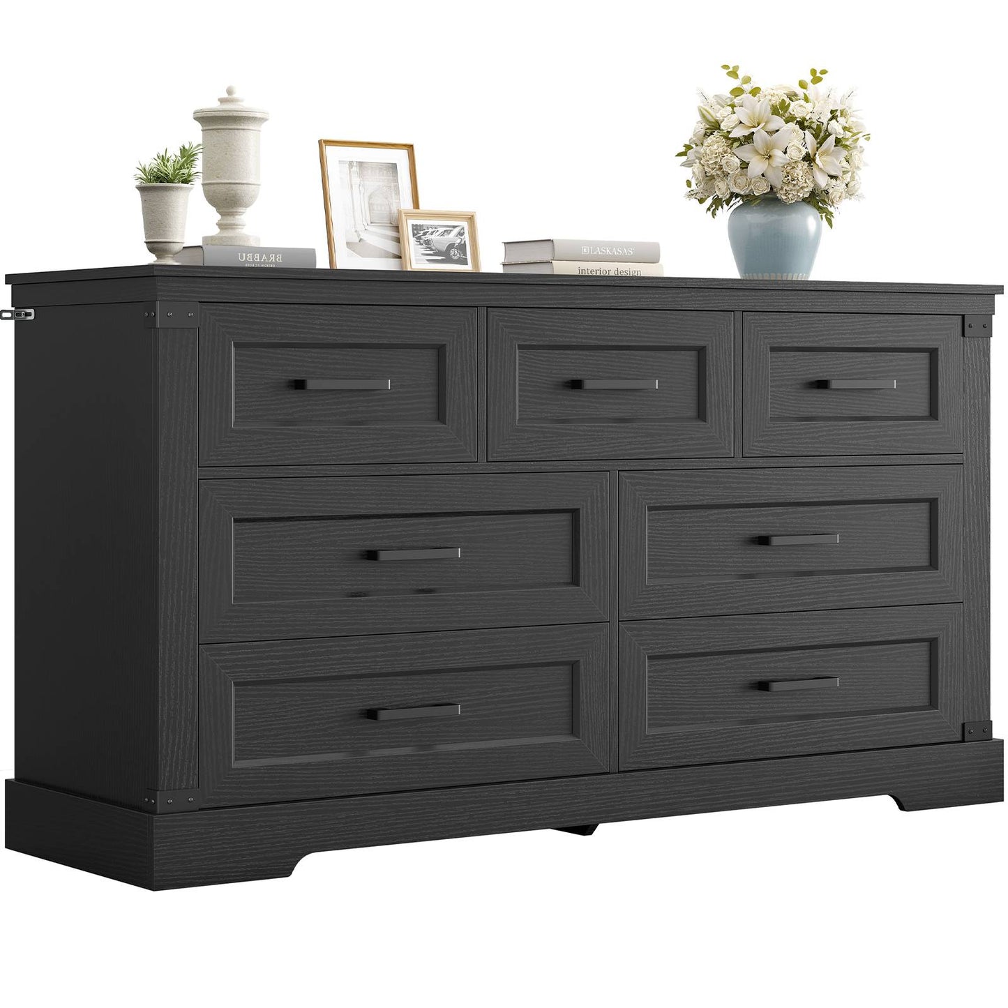Hasuit | 55.1 Inch Dresser with 7 Drawers Wooden Long Dressers Chest of Drawer Farmhouse Dresser with Thick Styling