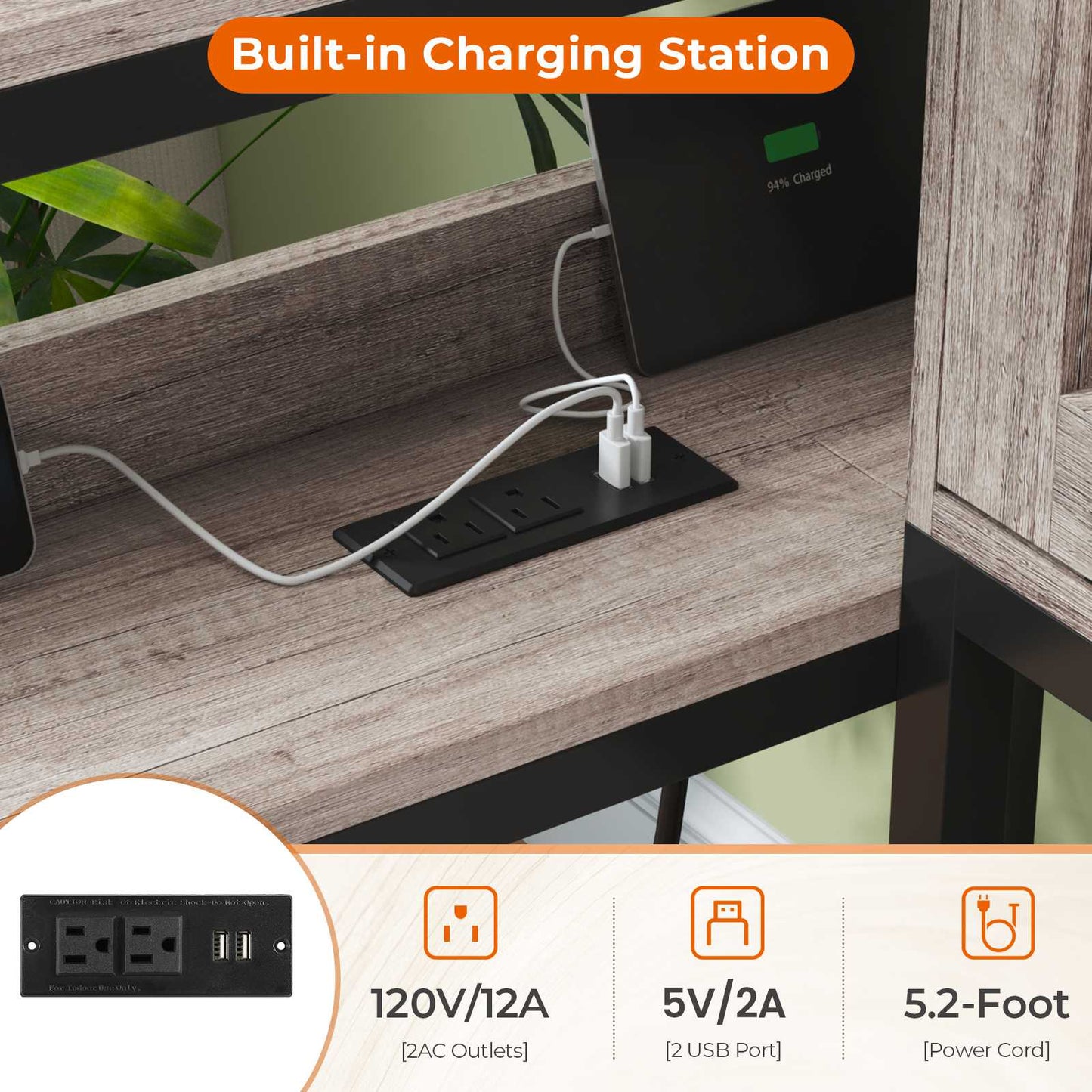 Hasuit | Corner Bed with Drawers and Bookcase Storage Shelves Farmhouse Wooden Daybed with Charging Station and LED Light Rustic Gray Three Sizes