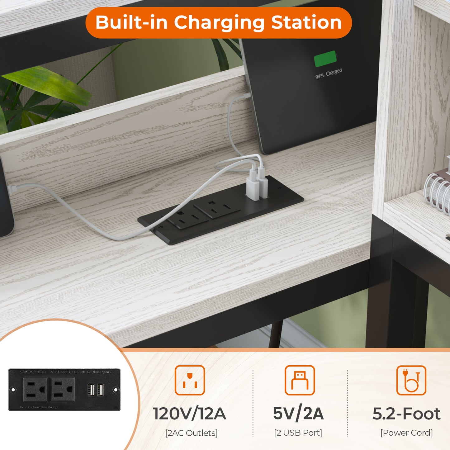 Hasuit | Corner Bed with Drawers and Bookcase Storage Shelves Farmhouse Wooden Daybed with Charging Station & LED Light Black&White Three Sizes