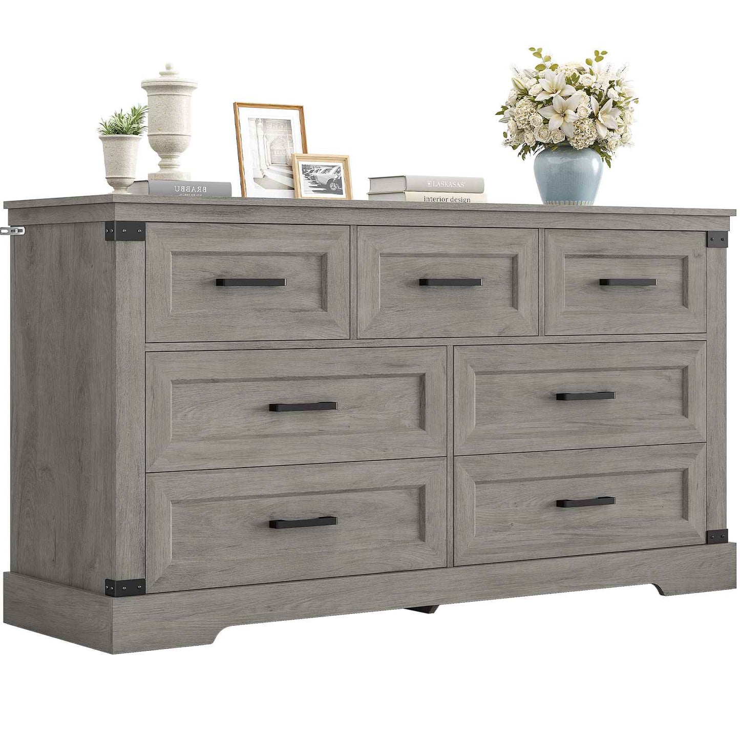 Hasuit | 55.1 Inch Dresser with 7 Drawers Wooden Long Dressers Chest of Drawer Farmhouse Dresser with Thick Styling