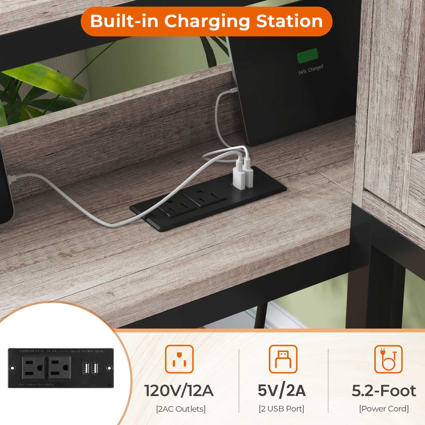 Hasuit | Corner Bed with Drawers and Bookcase Storage Shelves Farmhouse Wooden Daybed with Charging Station and LED Light Rustic Gray Three Sizes