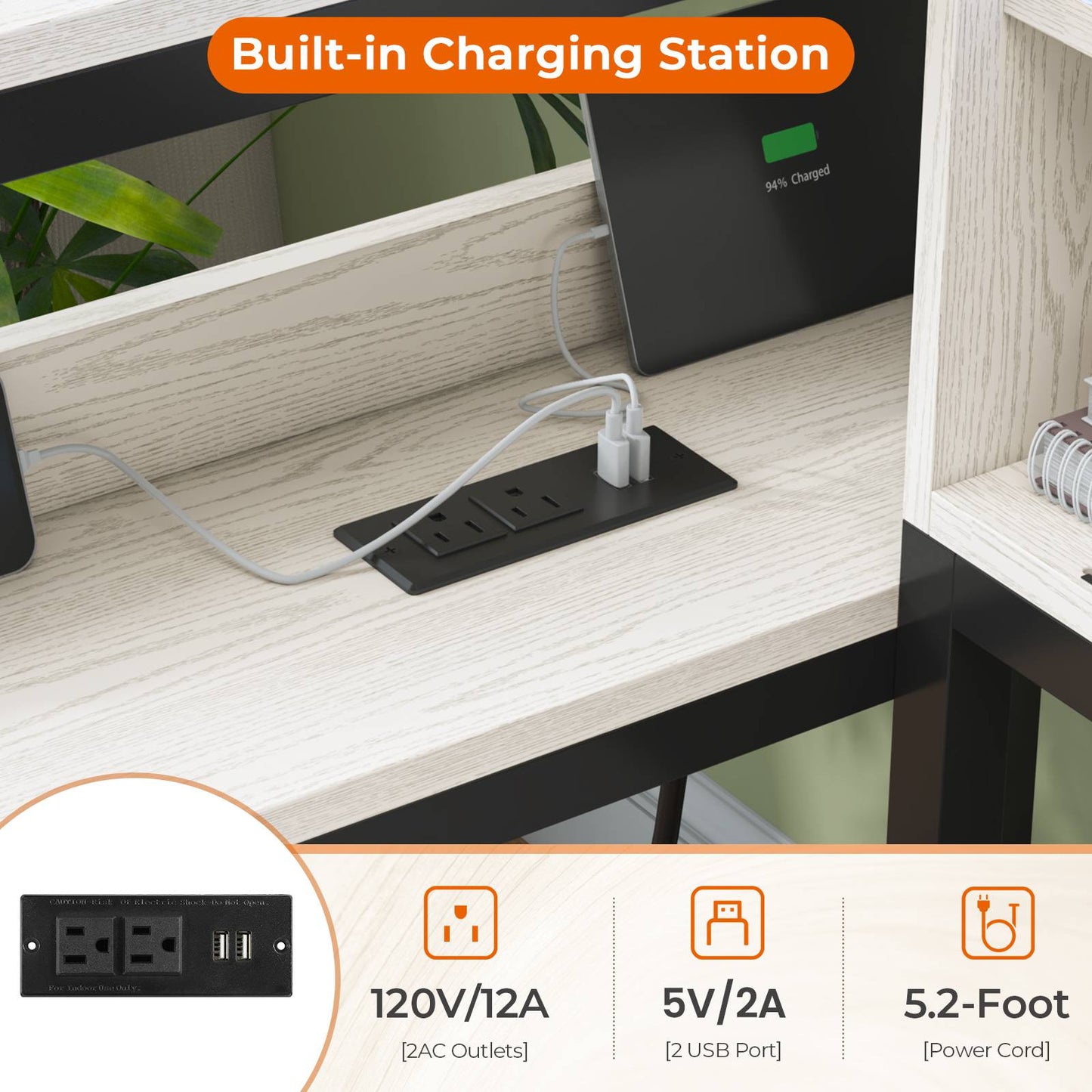 Hasuit | Corner Bed with Drawers and Bookcase Storage Shelves Farmhouse Wooden Daybed with Charging Station & LED Light Black&White Three Sizes
