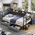 Hasuit | Daybed with Storage Bookcase and Drawers Kids Bedroom Bed Frame Unit with Charging Station Corner Bed Twin / Full Sizes Grey