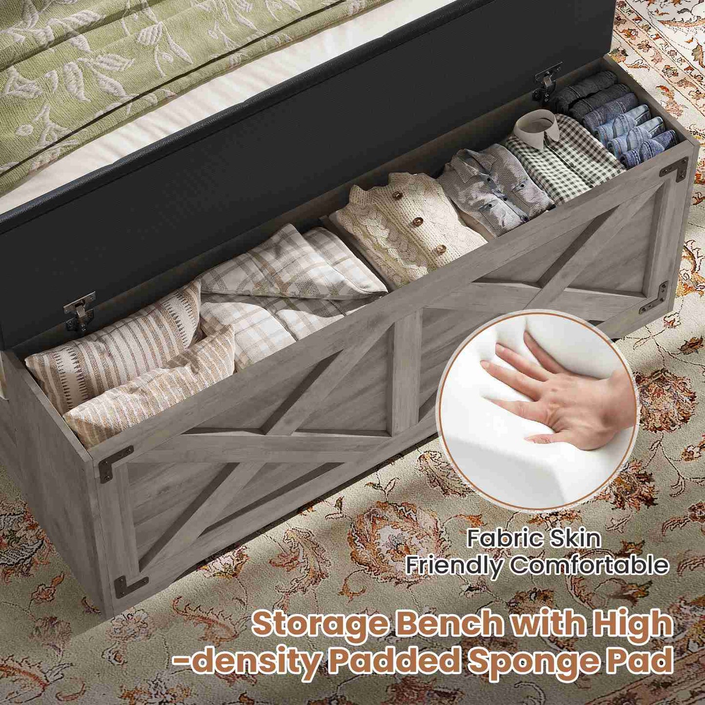 Hasuit | Farmhouse Bed Frame Twin Size with Storage Headboard Charging Station and LED Light Wooden Twin Bed Frame with Storage Ottoman