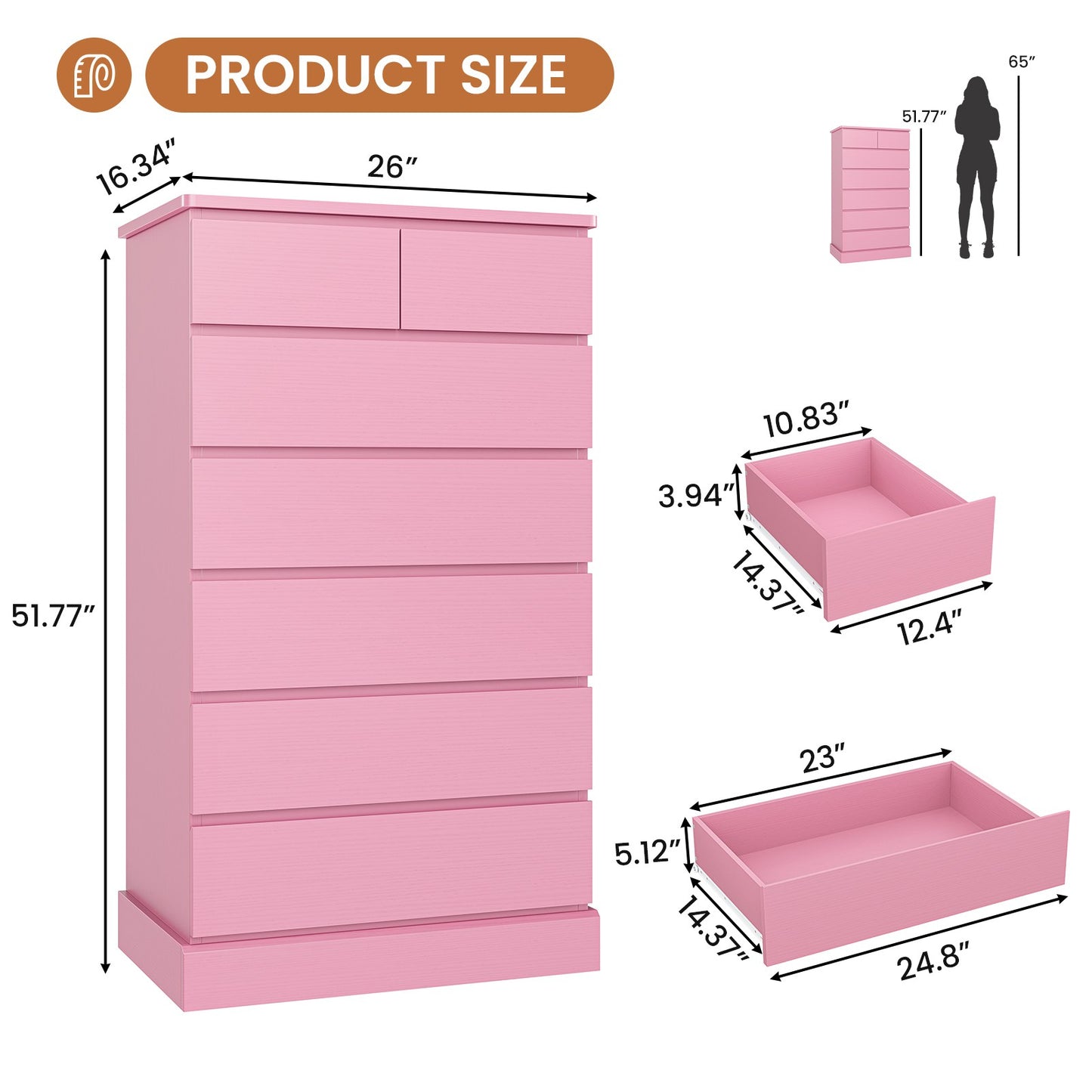 Hasuit | 51.8 Inch Tall Dresser with 7 Drawers High Chest of Drawers Storage Organizer for Closet Modern Taller Clothes Storage Tower