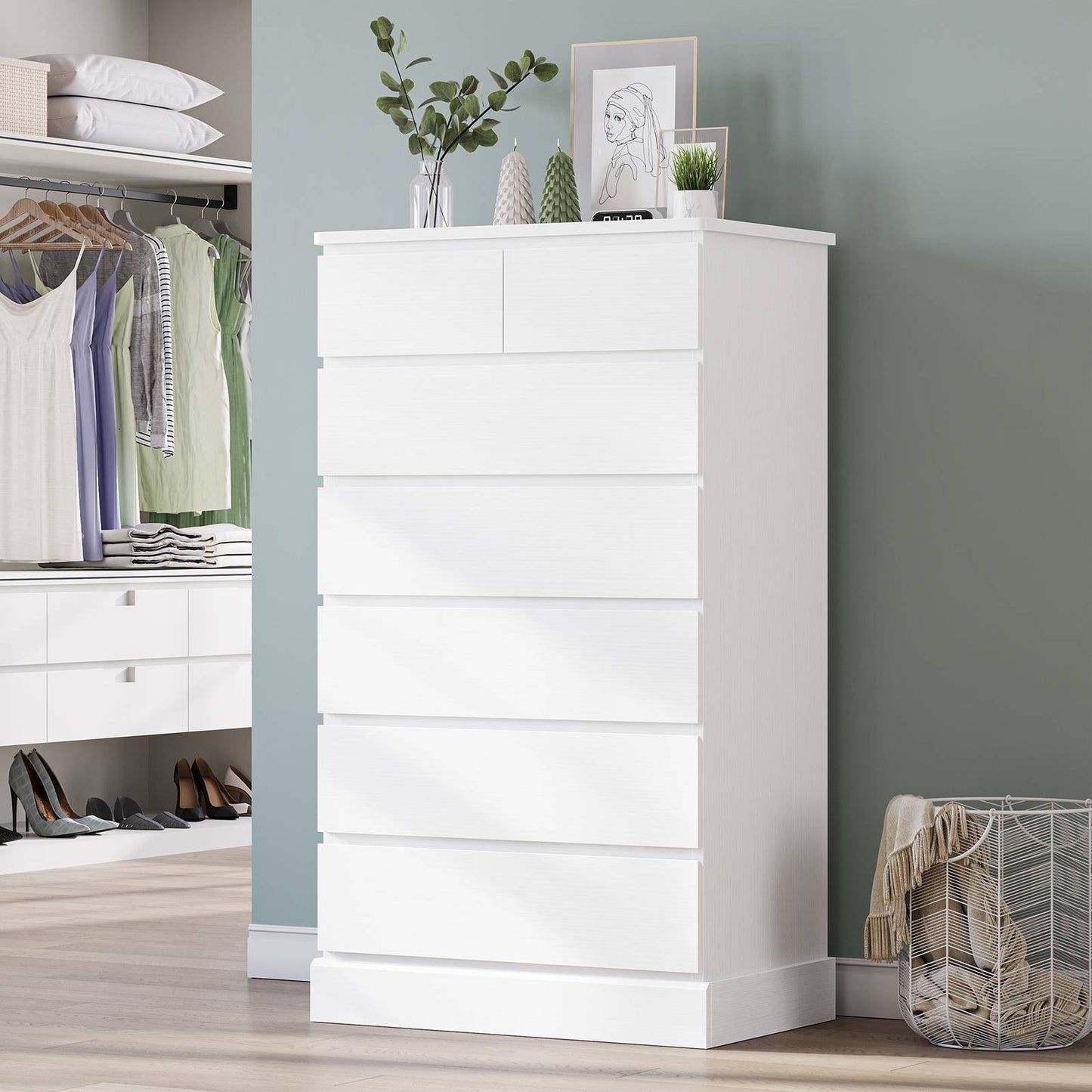 Hasuit | 51.8 Inch Tall Dresser with 7 Drawers High Chest of Drawers Storage Organizer for Closet Modern Taller Clothes Storage Tower