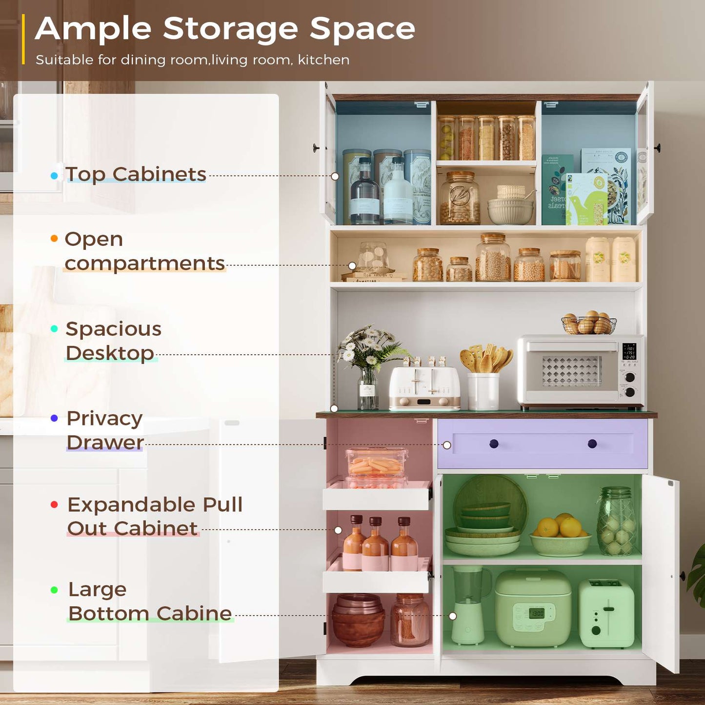 Hasuit | 71.6 Inch Tall Kitchen Pantry Storage Cabinet Modern Kitchen Hutch Cabinet with Doors and Shelves