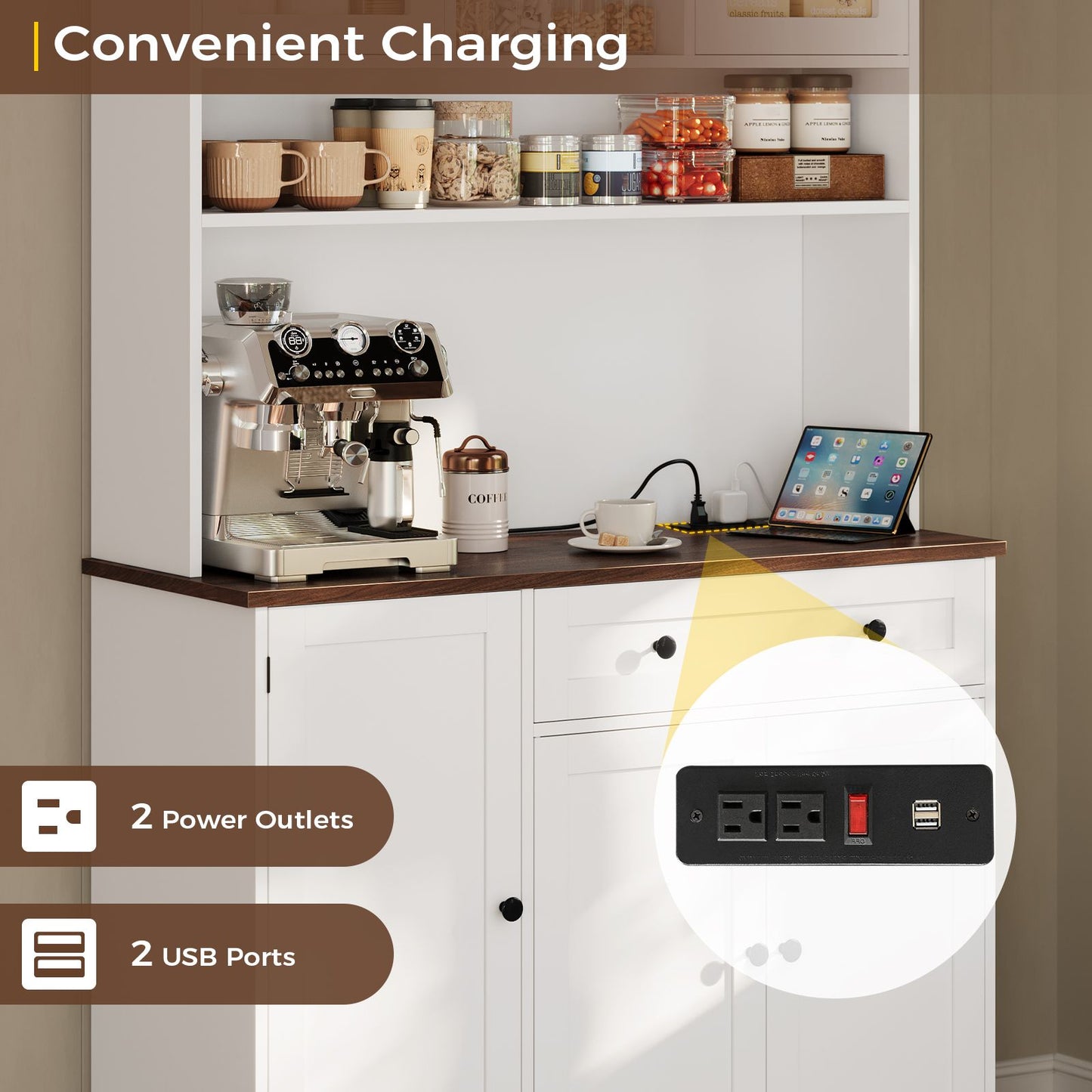 Hasuit | 71.6 Inch Tall Kitchen Pantry Storage Cabinet Modern Kitchen Hutch Cabinet with Doors and Shelves