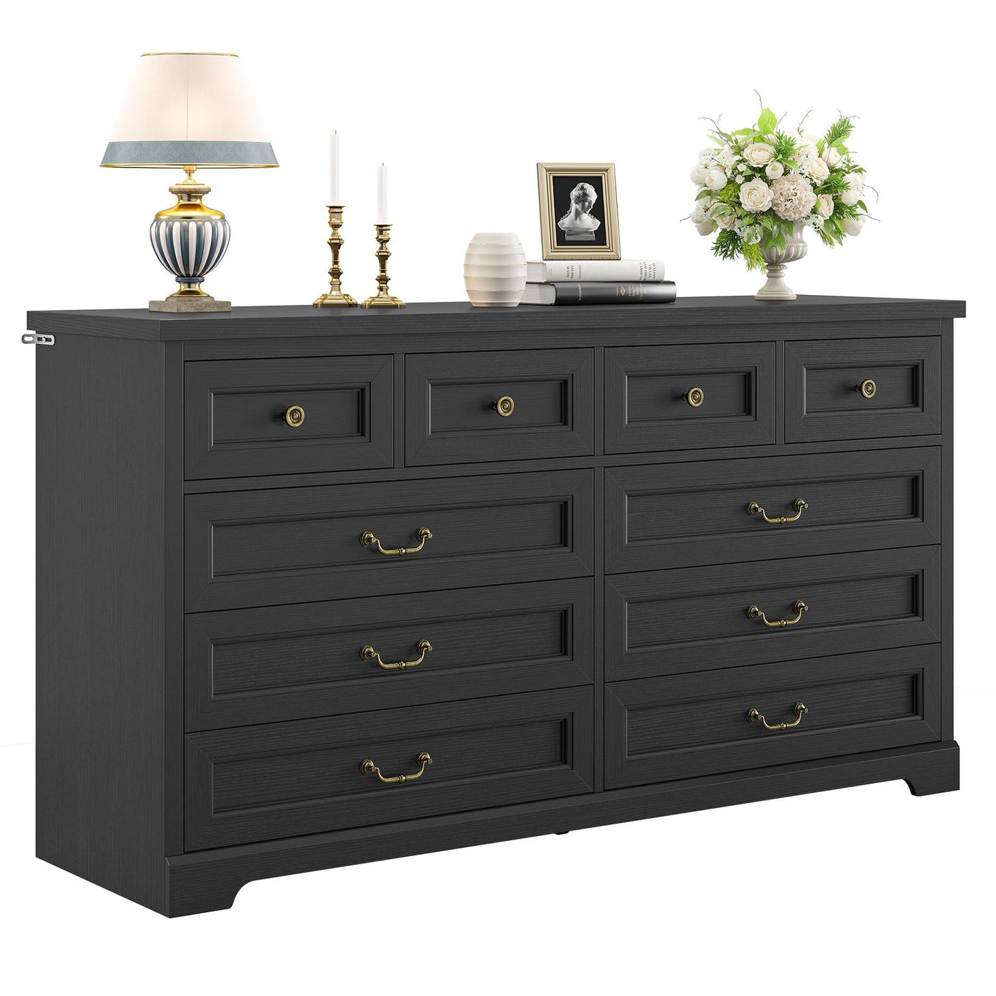 Hasuit | 55.1 Inch Wide Farmhouse 10 Drawer Dresser Rustic Wood Dressers Chest of Drawers Storage Cabinet for Bedroom Hallway