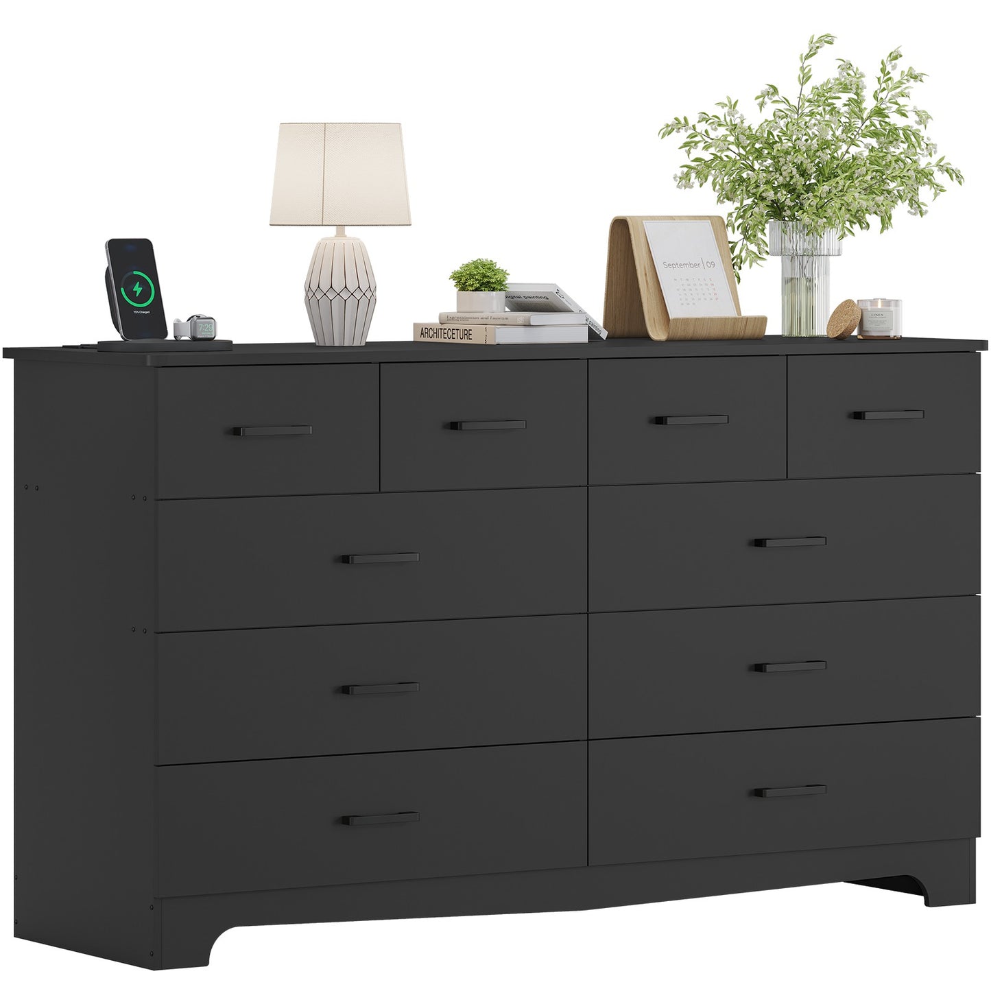 Hasuit | 55.1 Inch Wide 10 Drawer Dresser Large Chest of Drawers with Charging Station Wide Storage Clothes Closet Organizer