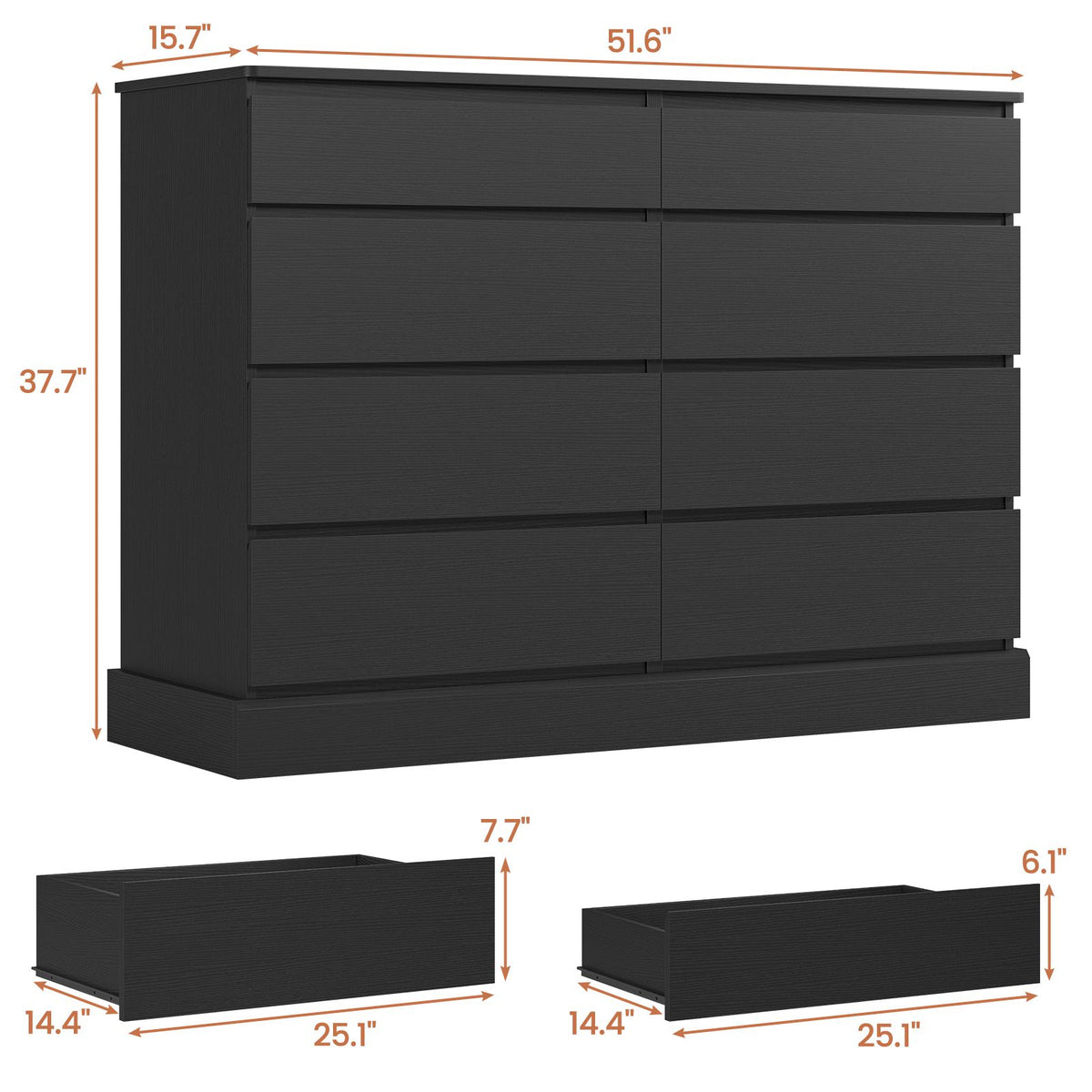 Hasuit | 51.5 Inch Wide Dresser for Bedroom Long Dresser with 8 Drawers Wooden Dressers Chest Large Capacity Clothing Storage Cabinet
