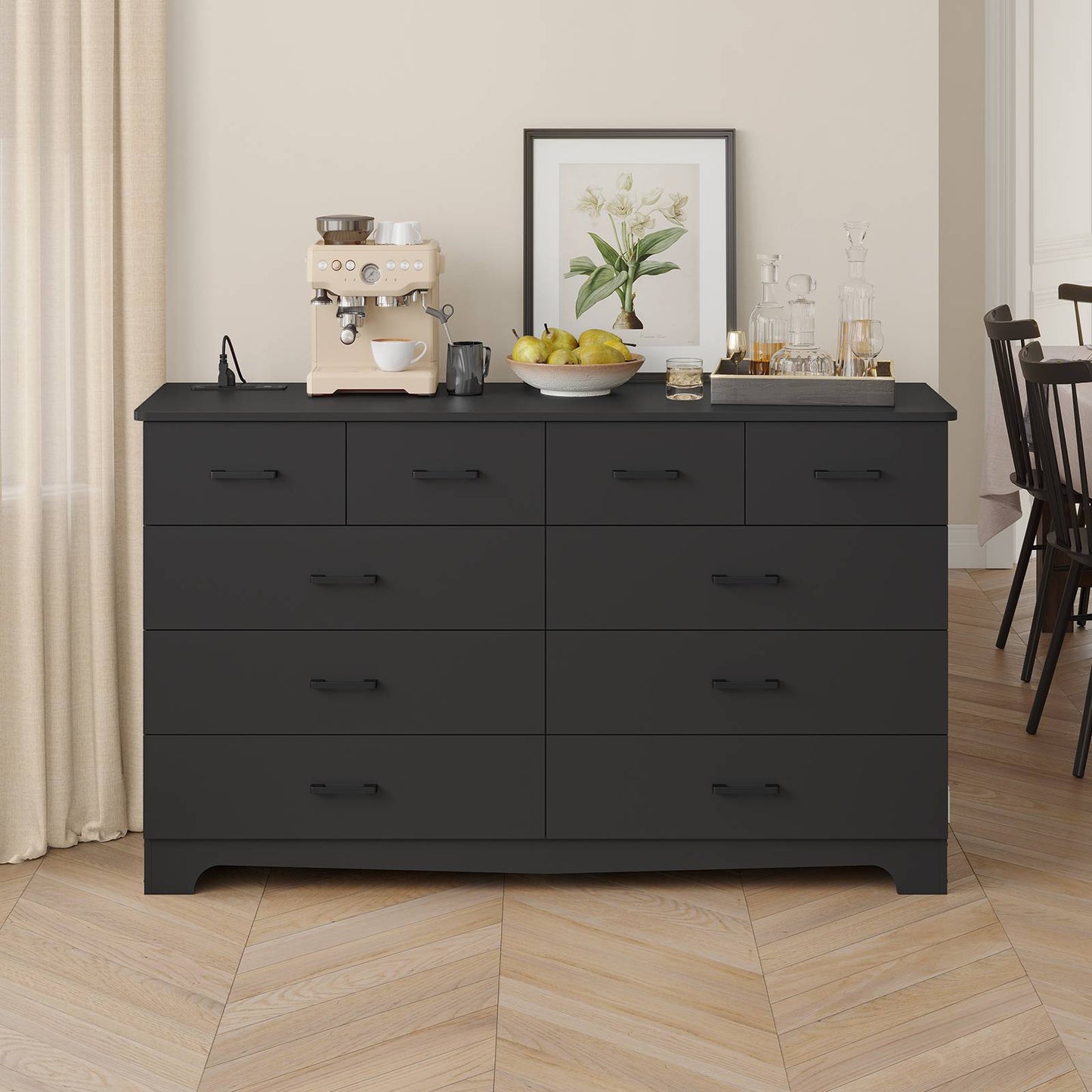 Hasuit | 55.1 Inch Wide 10 Drawer Dresser Large Chest of Drawers with Charging Station Wide Storage Clothes Closet Organizer