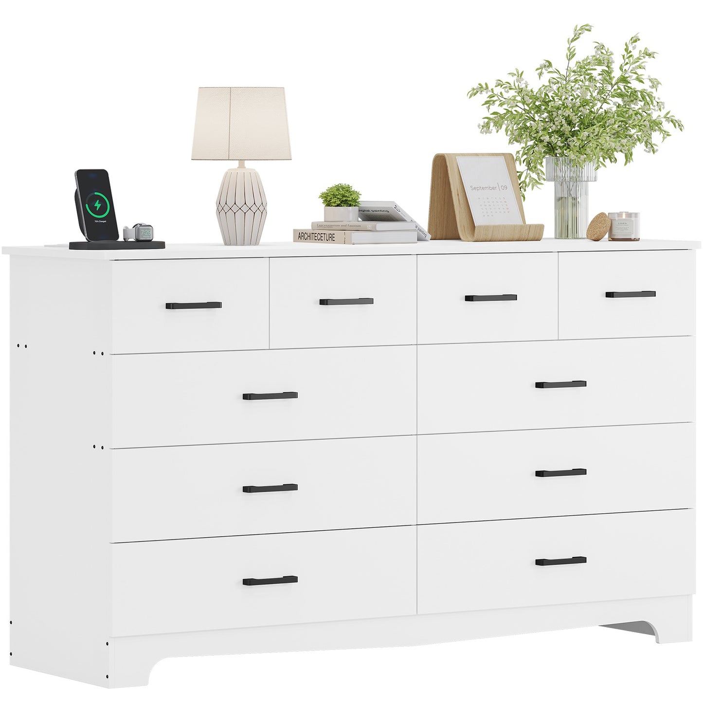 Hasuit | 55.1 Inch Wide 10 Drawer Dresser Large Chest of Drawers with Charging Station Wide Storage Clothes Closet Organizer