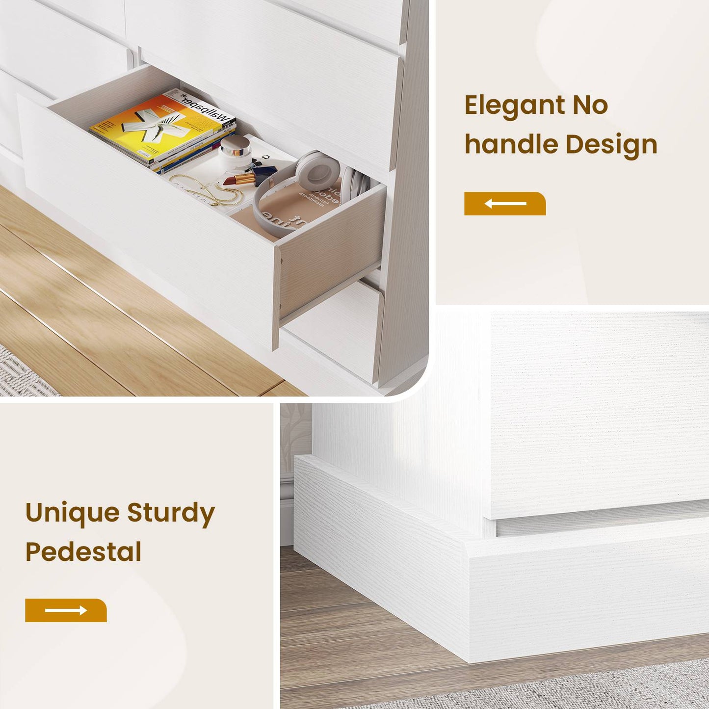Hasuit | 51.5 Inch Wide Dresser for Bedroom Long Dresser with 8 Drawers Wooden Dressers Chest Large Capacity Clothing Storage Cabinet