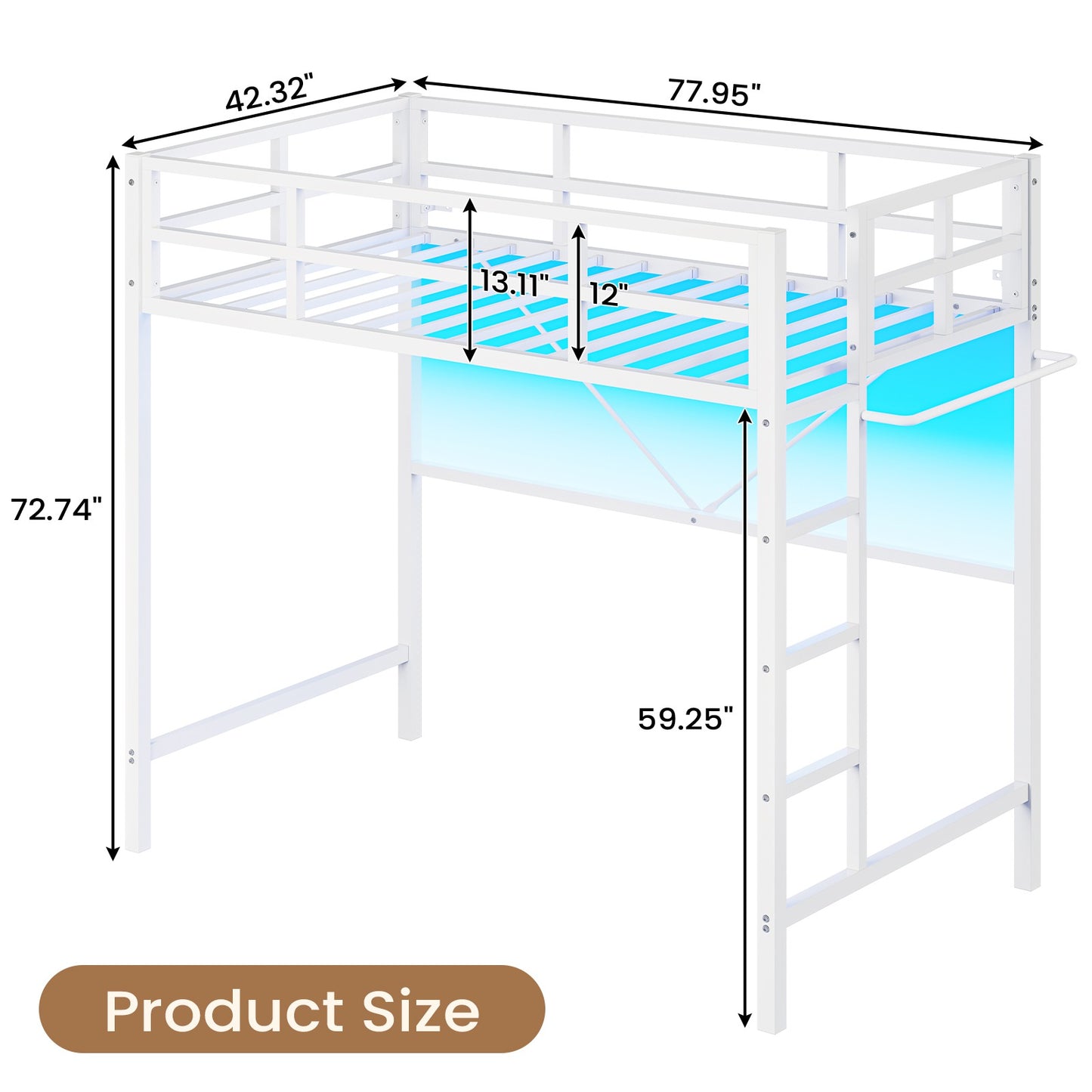 Hasuit | Twin Loft Bed with LED Lights Metal Loft Bed Twin Size with Full-Length Guardrail &Clothes Rack No Box Spring Needed