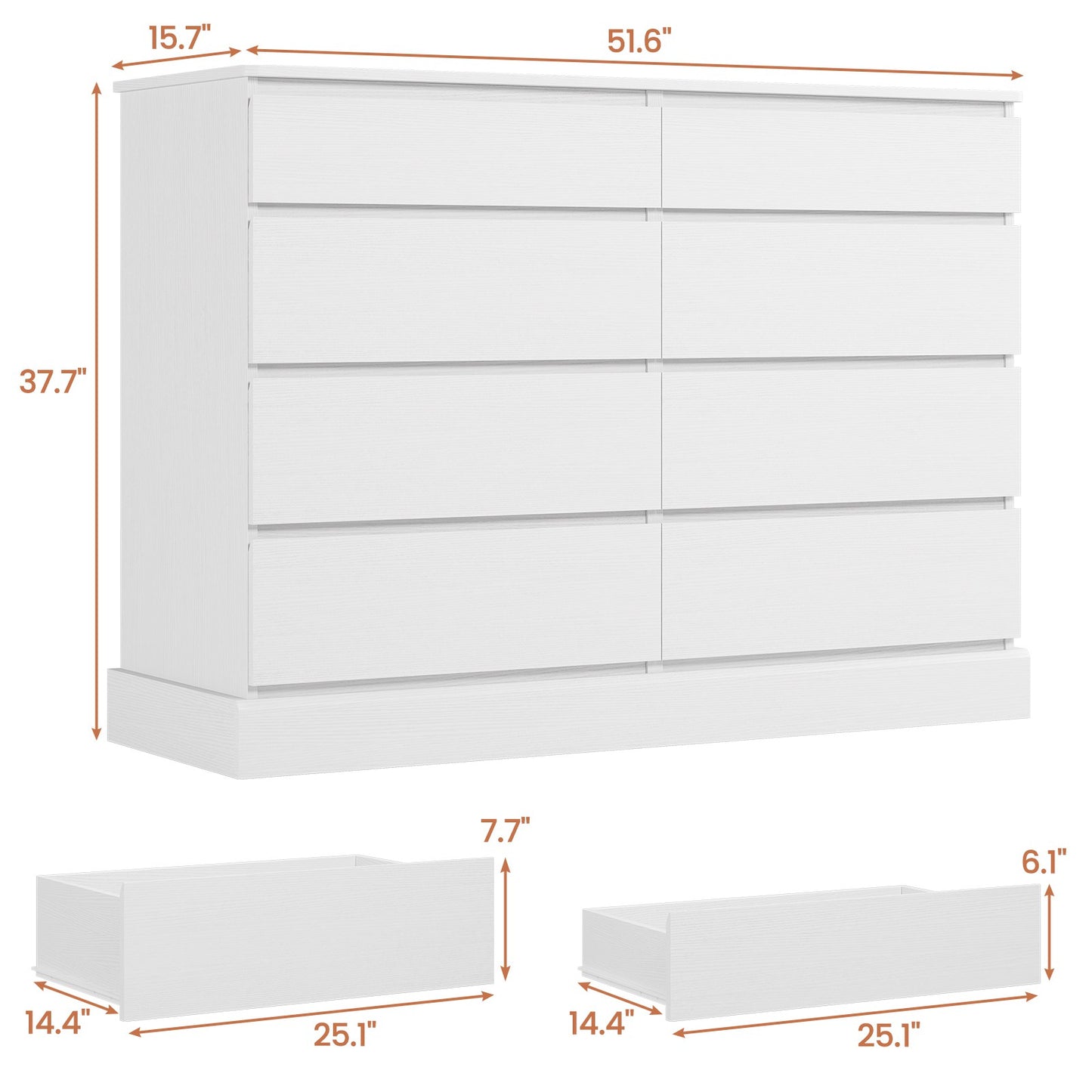 Hasuit | 51.5 Inch Wide Dresser for Bedroom Long Dresser with 8 Drawers Wooden Dressers Chest Large Capacity Clothing Storage Cabinet