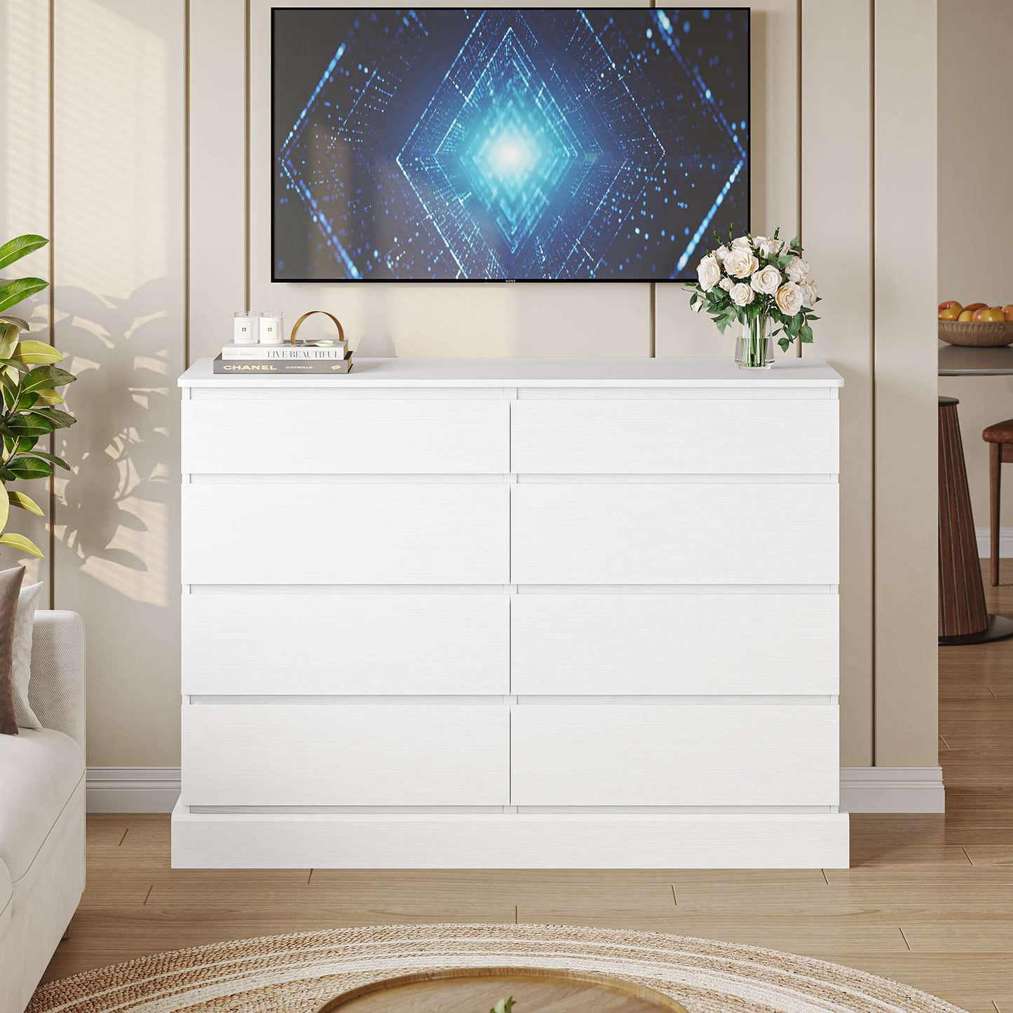 Hasuit | 51.5 Inch Wide Dresser for Bedroom Long Dresser with 8 Drawers Wooden Dressers Chest Large Capacity Clothing Storage Cabinet