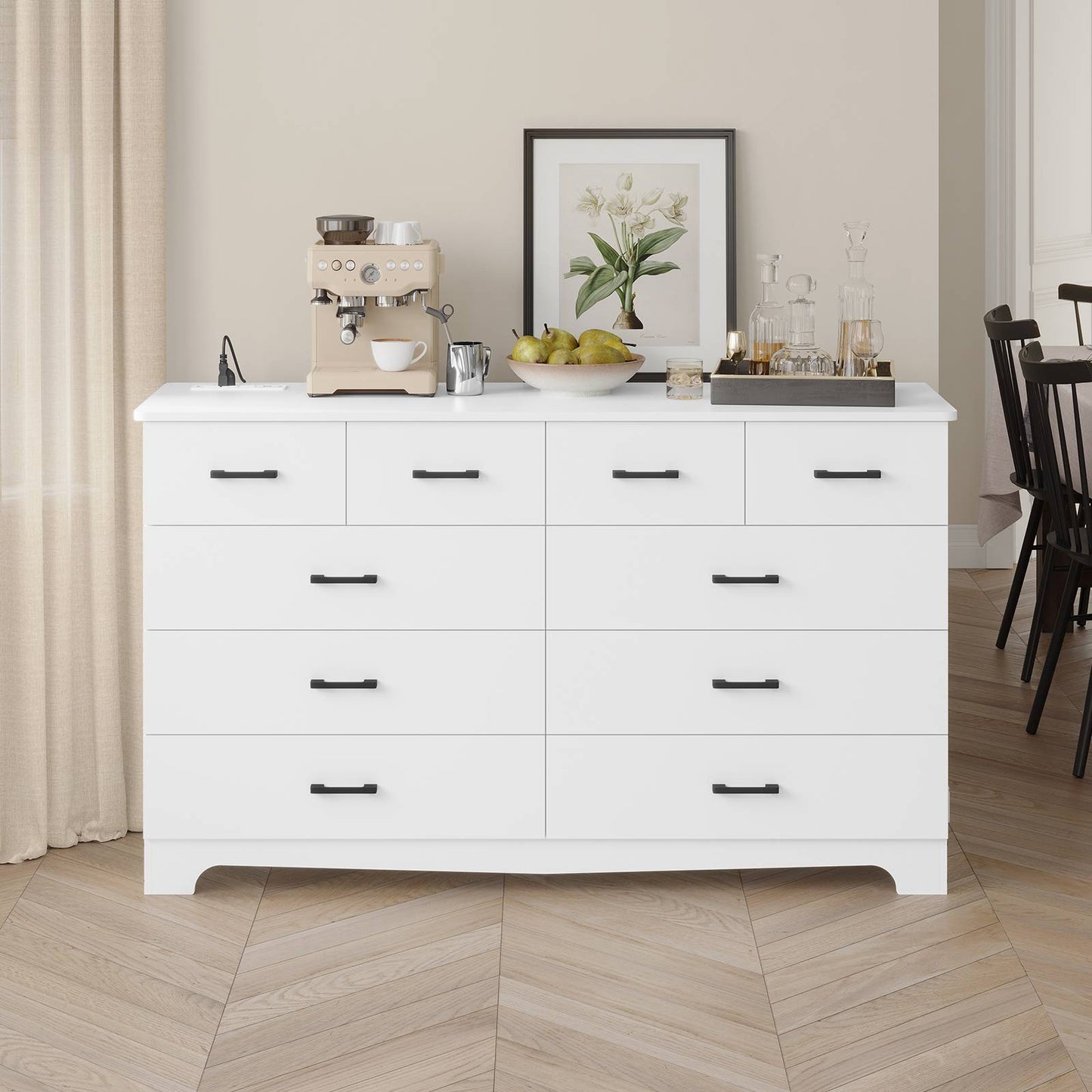 Hasuit | 55.1 Inch Wide 10 Drawer Dresser Large Chest of Drawers with Charging Station Wide Storage Clothes Closet Organizer