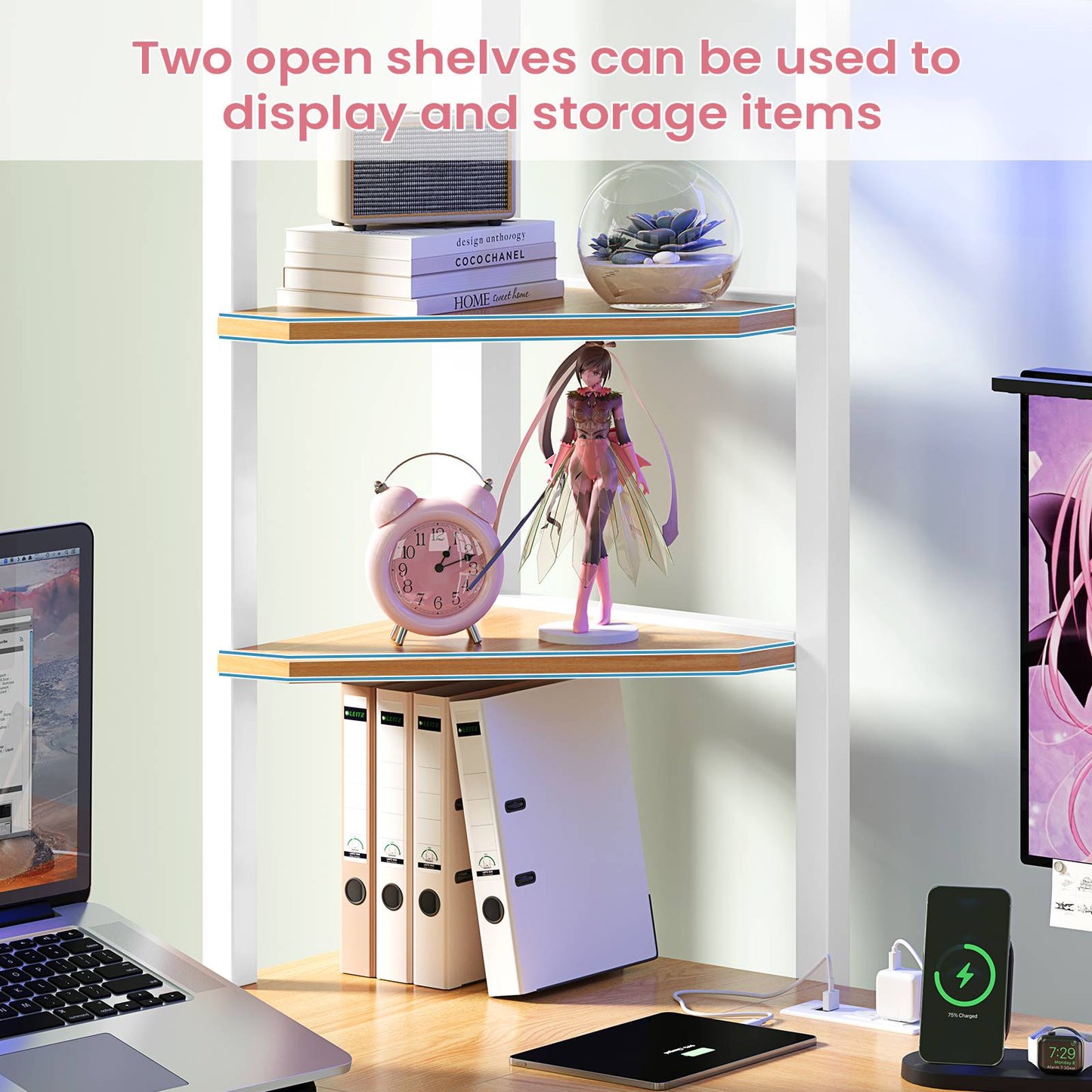 Hasuit | Twin Size Loft Bed with Desk U-Shaped Heavy Duty Metal Frame & Built-in Charging Station Safety Guardrails and Open Shelves