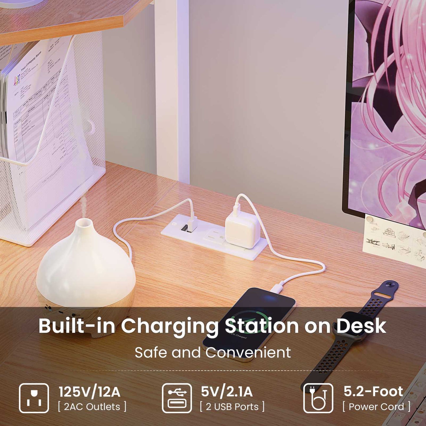 Hasuit | Twin Size Loft Bed with Desk U-Shaped Heavy Duty Metal Frame & Built-in Charging Station Safety Guardrails and Open Shelves