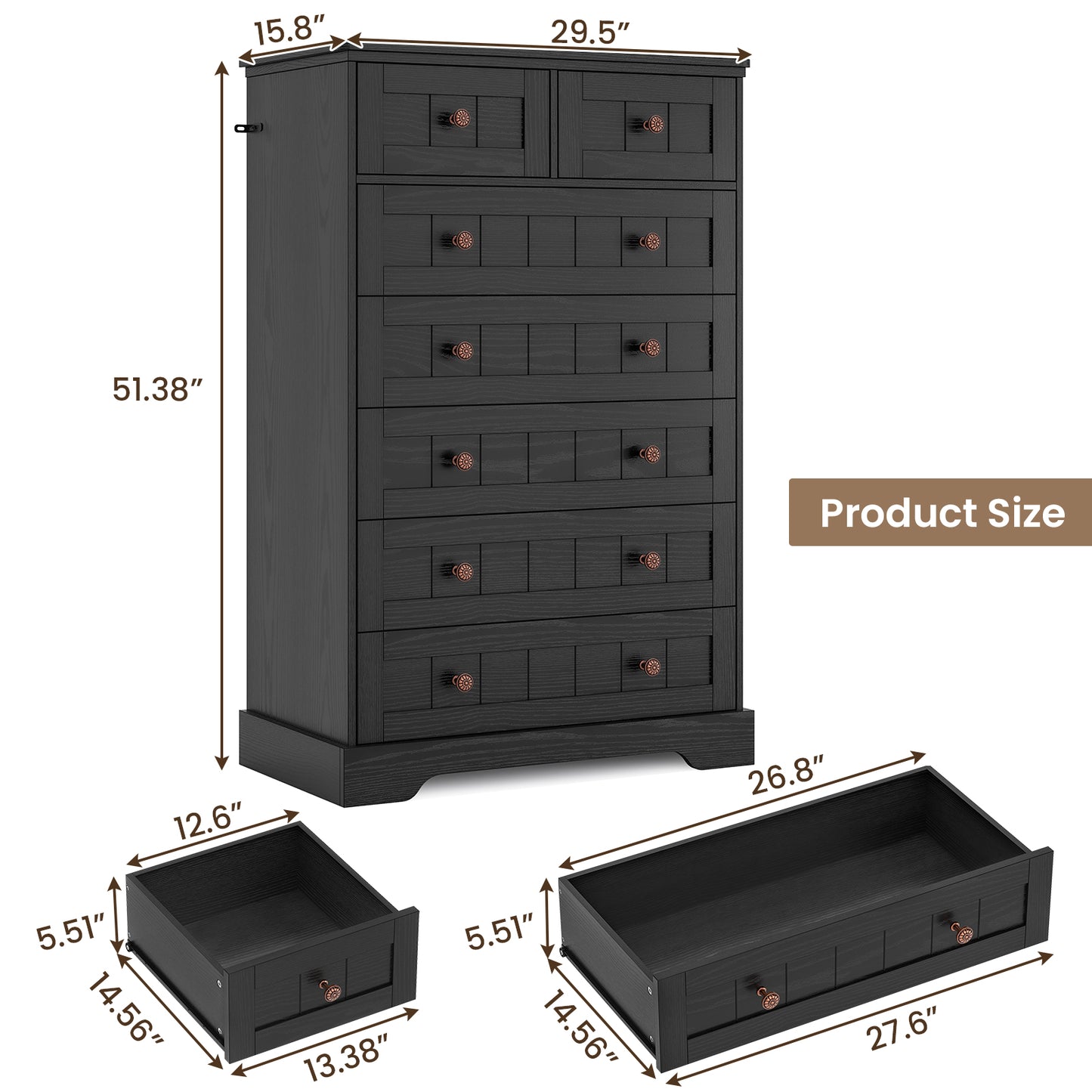 Hasuit | 51.4 Inch Tall Dresser Farmhouse 7 Drawers Dresser with Hand Carved Panel Dressers Chest of Drawers Large Wood Closet Storage Organizers