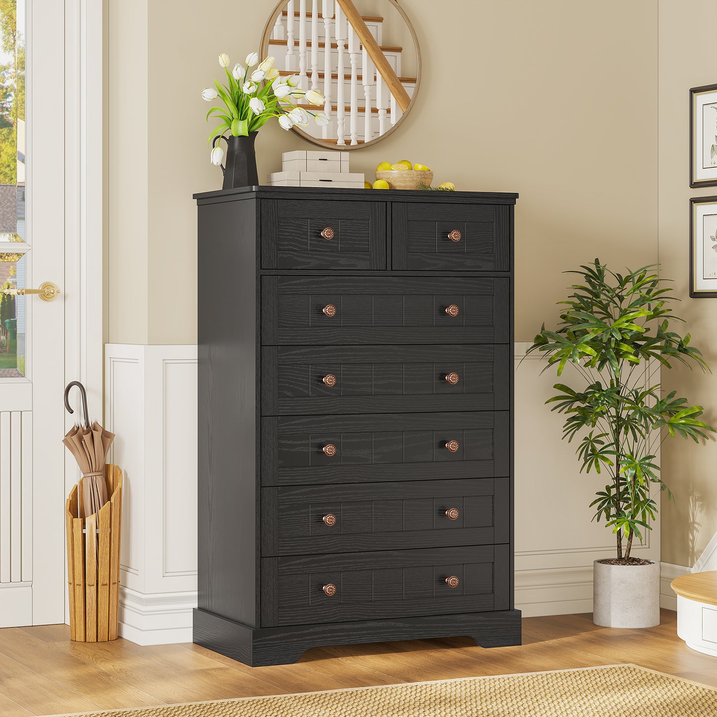 Hasuit | 51.4 Inch Tall Dresser Farmhouse 7 Drawers Dresser with Hand Carved Panel Dressers Chest of Drawers Large Wood Closet Storage Organizers