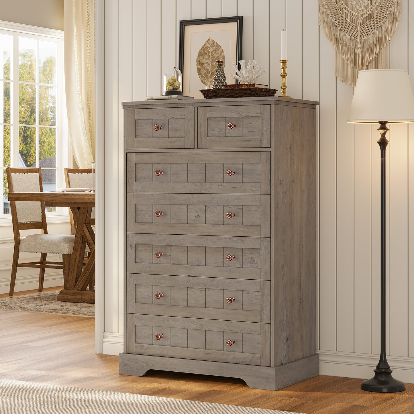 Hasuit | 51.4 Inch Tall Dresser Farmhouse 7 Drawers Dresser with Hand Carved Panel Dressers Chest of Drawers Large Wood Closet Storage Organizers