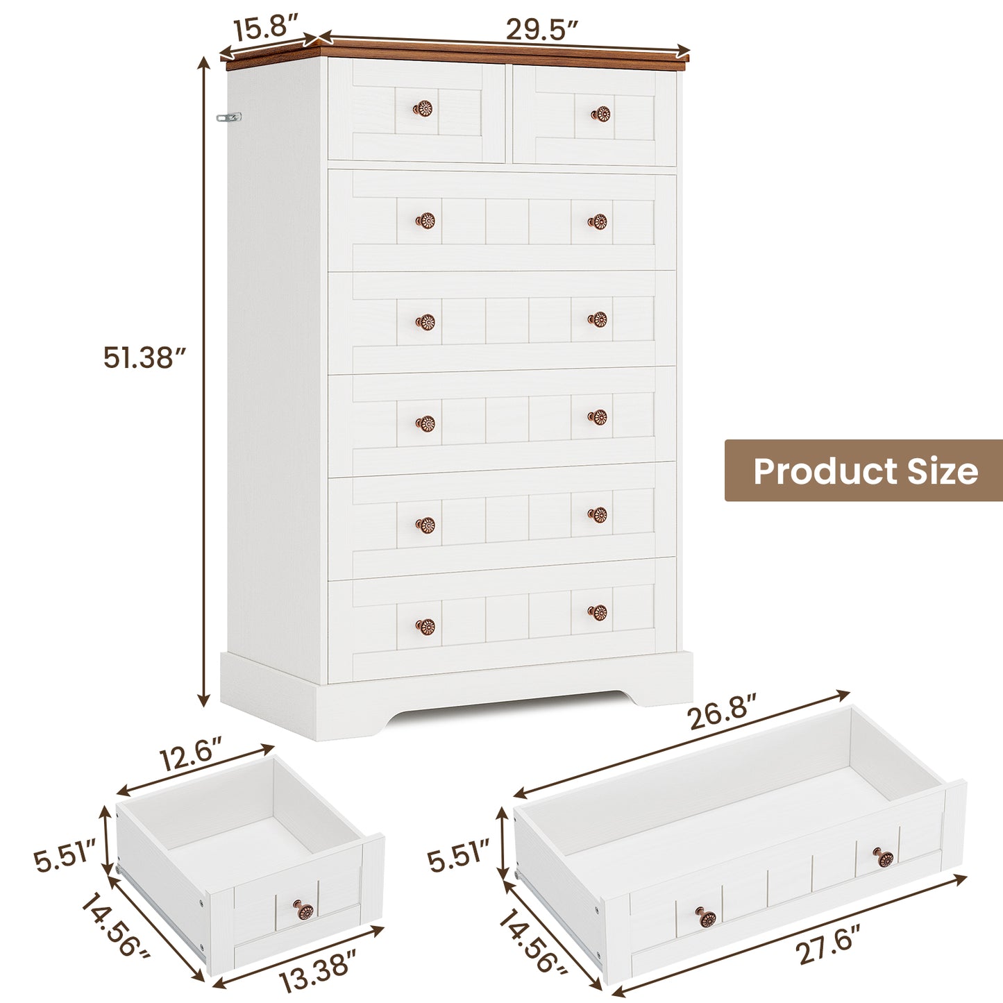 Hasuit | 51.4 Inch Tall Dresser Farmhouse 7 Drawers Dresser with Hand Carved Panel Dressers Chest of Drawers Large Wood Closet Storage Organizers