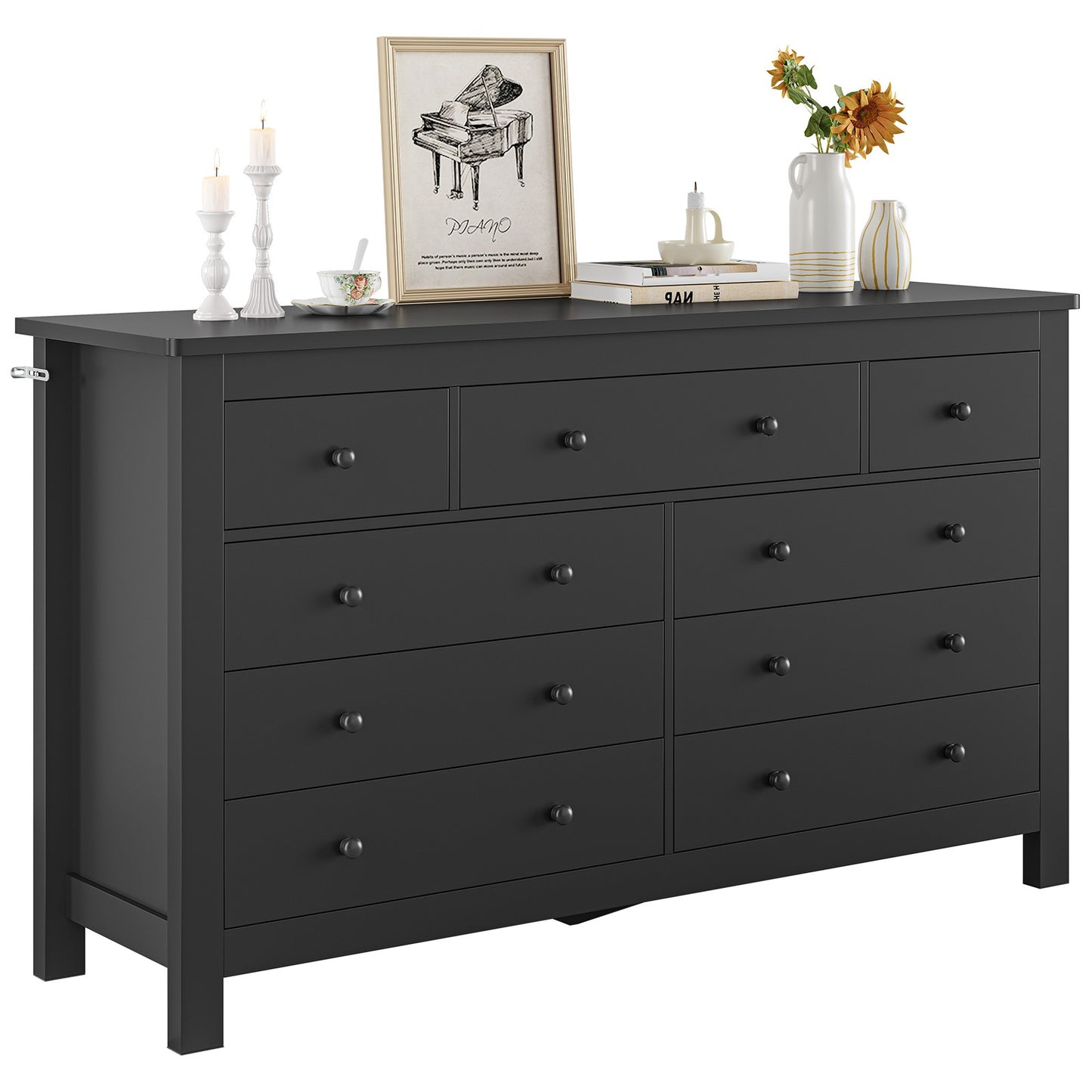 Hasuit | 55.1 Inch Dresser with 9 Drawers Modern Long Dressers with Large Capacity Storage Organizer Cabinet Wide Dresser White