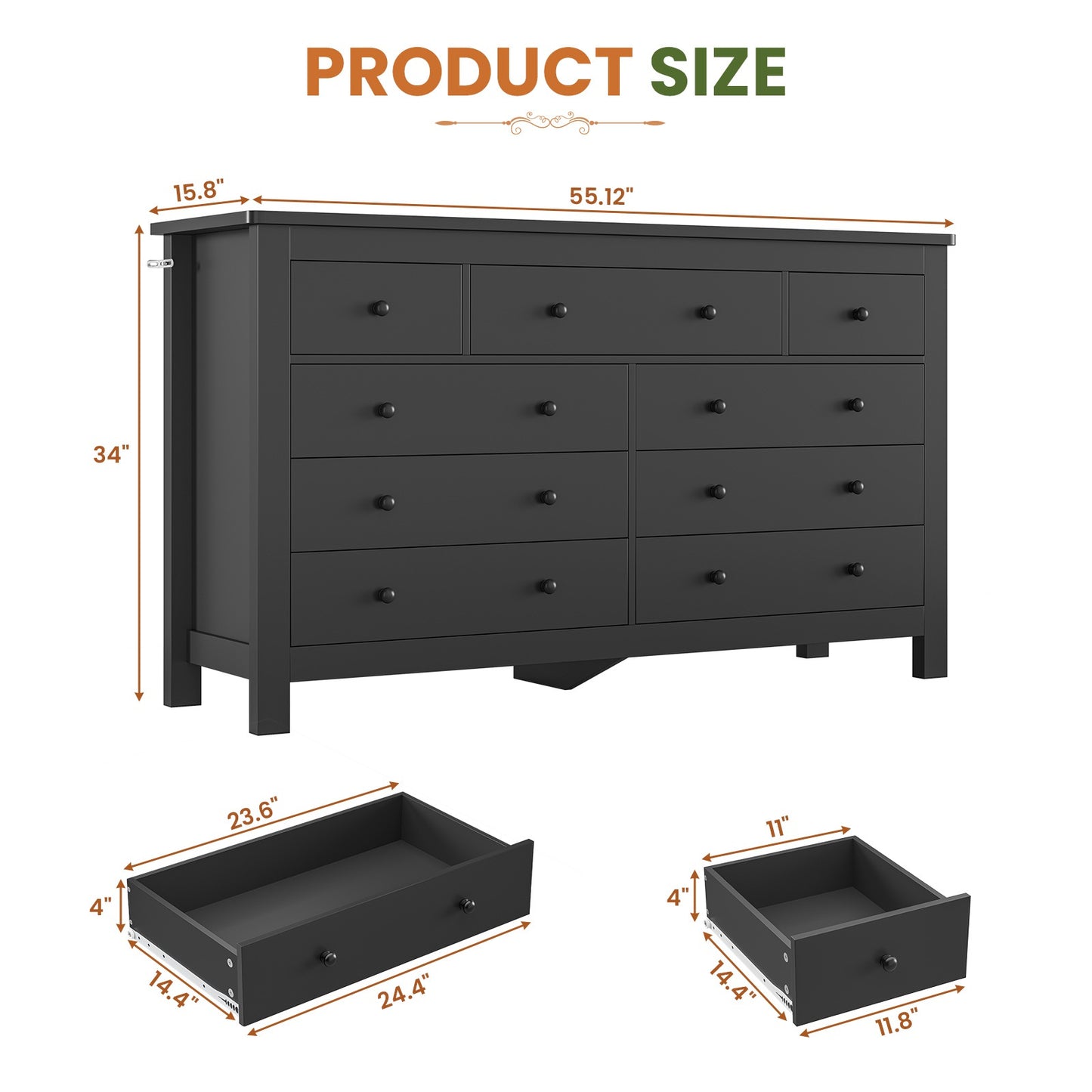 Hasuit | 55.1 Inch Dresser with 9 Drawers Modern Long Dressers with Large Capacity Storage Organizer Cabinet Wide Dresser