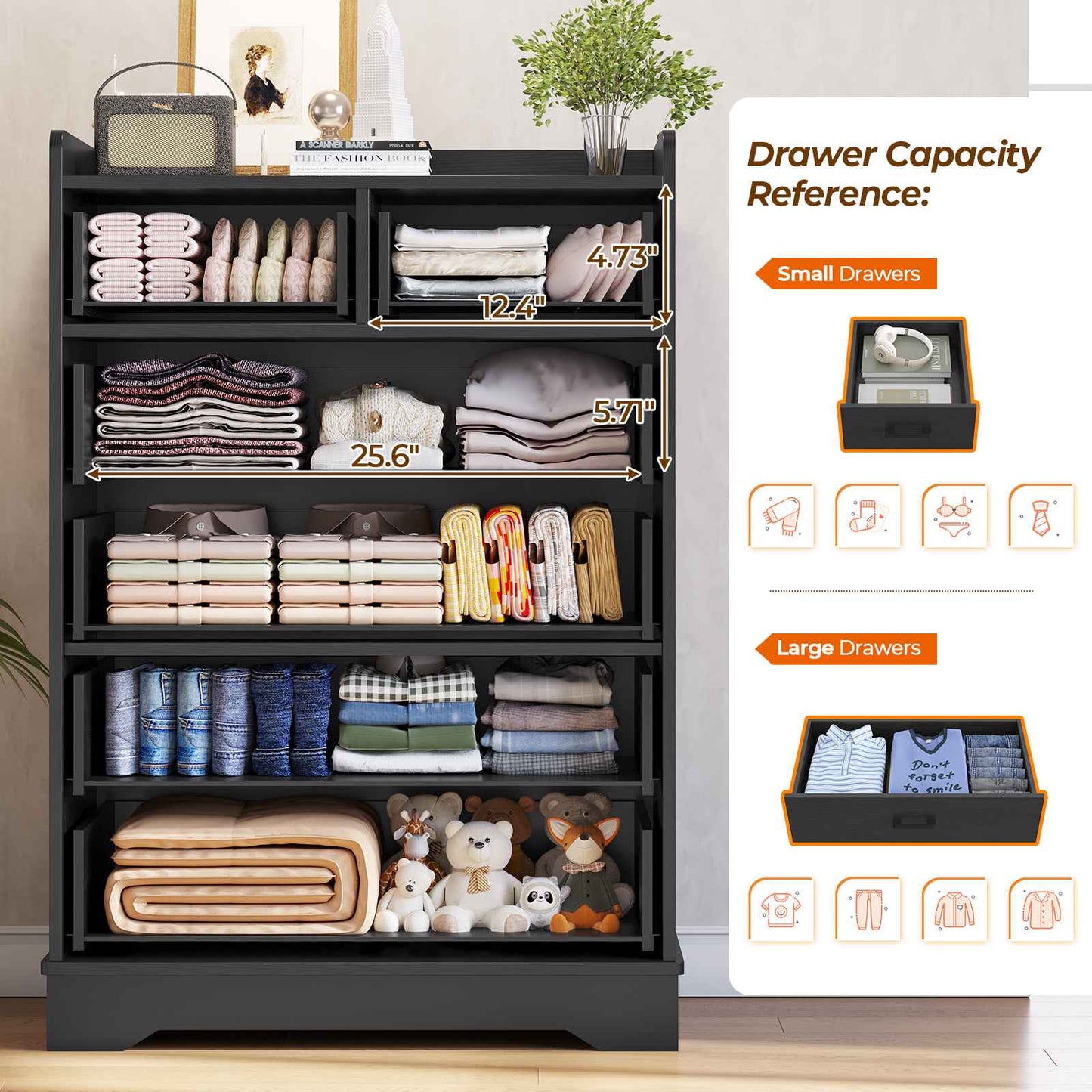 Hasuit | 26.6 Inch Dresser Wooden Storage Chest of 6 Drawers Vertical Large Capacity Clothing Storage Organizer Tall Dressers