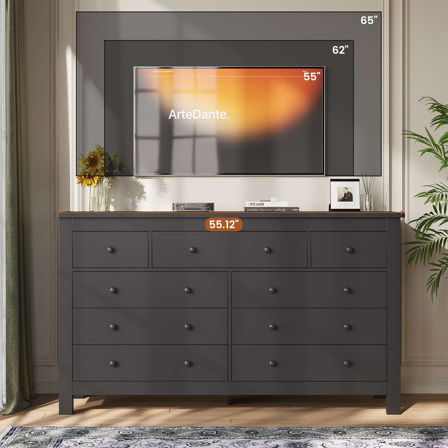Hasuit | 55.1 Inch Dresser with 9 Drawers Modern Long Dressers with Large Capacity Storage Organizer Cabinet Wide Dresser White