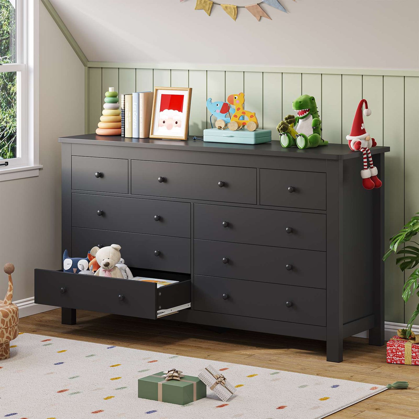 Hasuit | 55.1 Inch Dresser with 9 Drawers Modern Long Dressers with Large Capacity Storage Organizer Cabinet Wide Dresser White