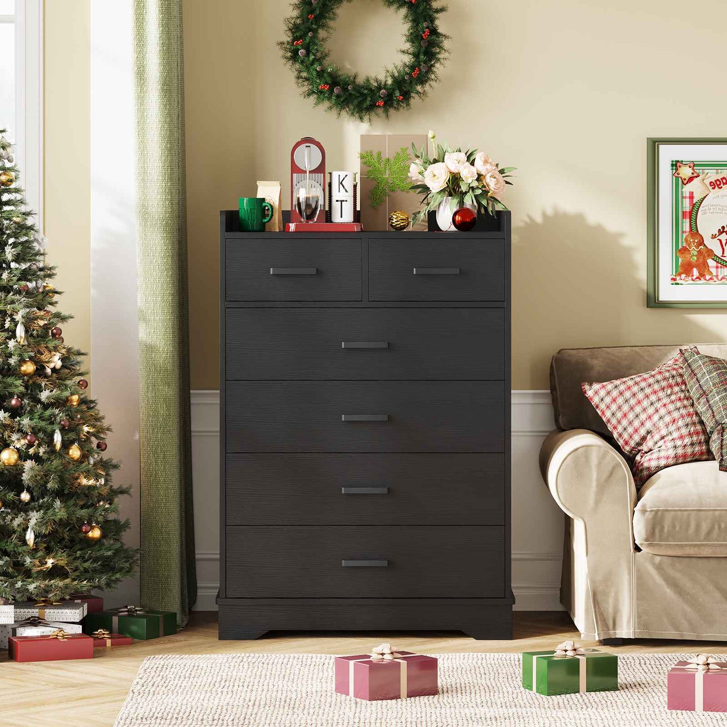 Hasuit | 26.6 Inch Dresser Wooden Storage Chest of 6 Drawers Vertical Large Capacity Clothing Storage Organizer Tall Dressers